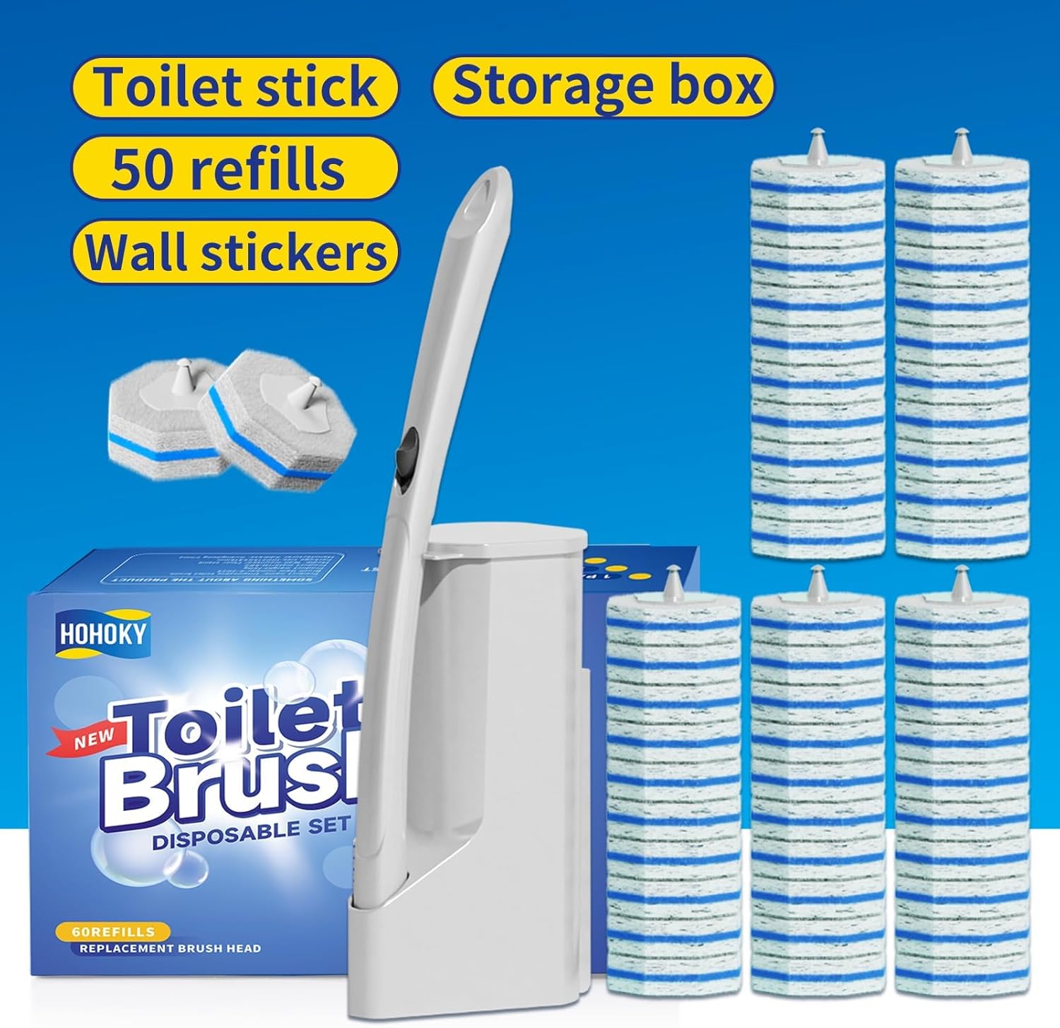 Disposable Toilet Brush Cleaning System with 50pcs Refills Pads Replac