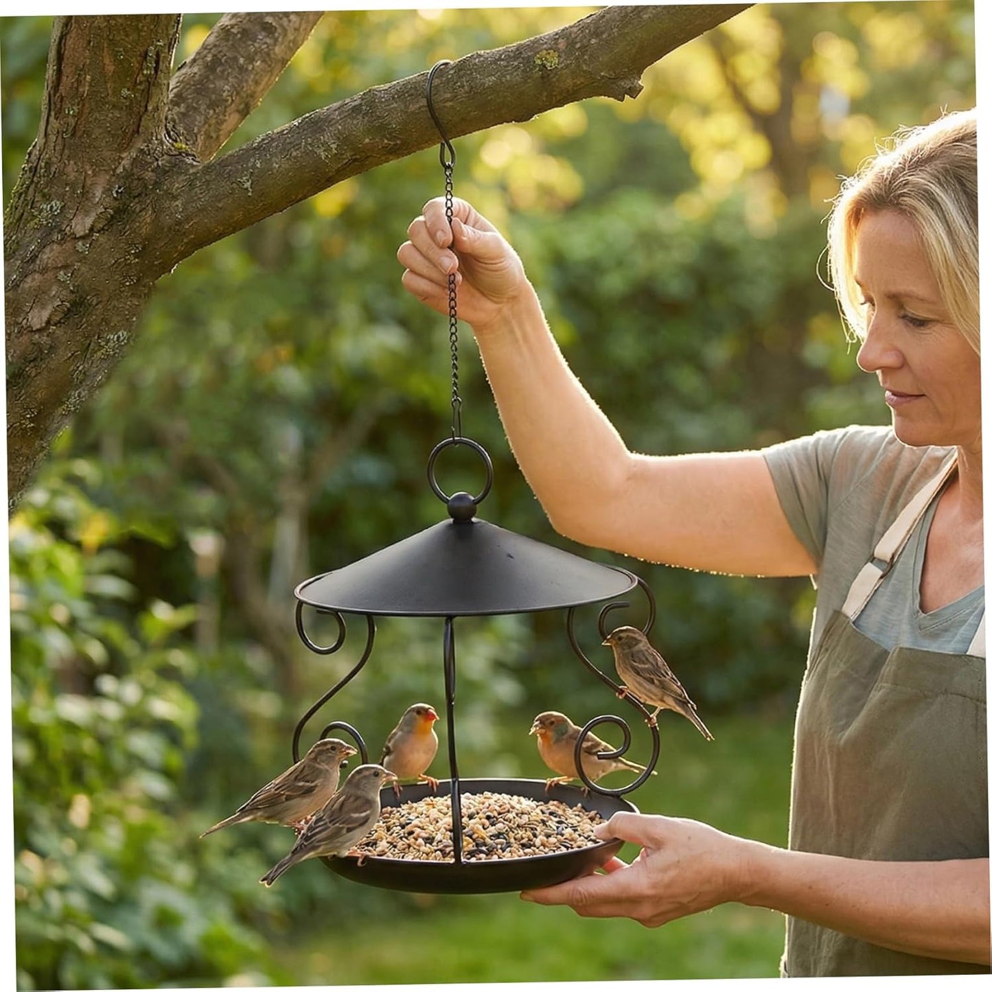 Bird Feeder for Outdoor, Rainproof Weatherproof Metal Hanging Bird Feeder with Roof, Large Capacity, Easy to Clean for Garden Yard Patio Feeders Hanging