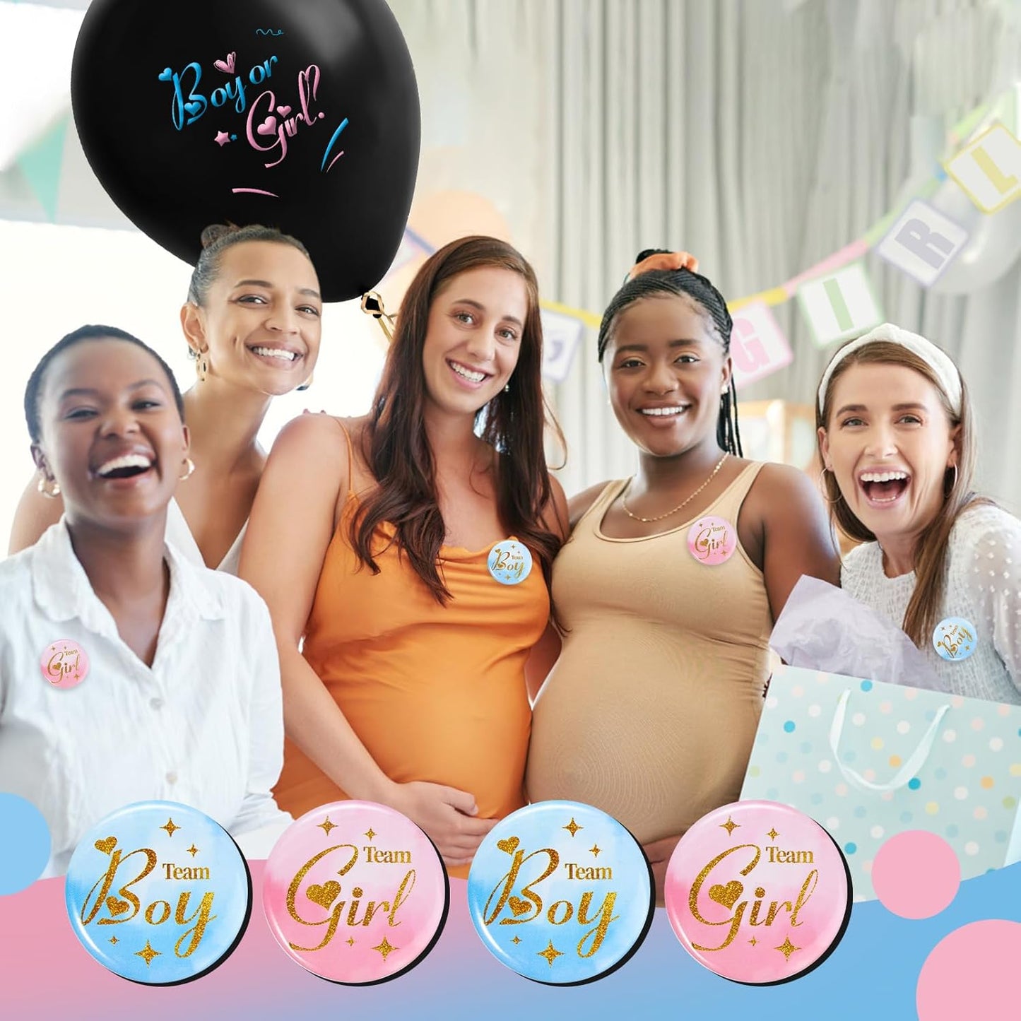 Gender Reveal Pins 60Pcs 4.4cm - Team Boy or Girl Gender Reveal Button Pins Party Favors Games Decorations Ideas Party-1.75 Inch