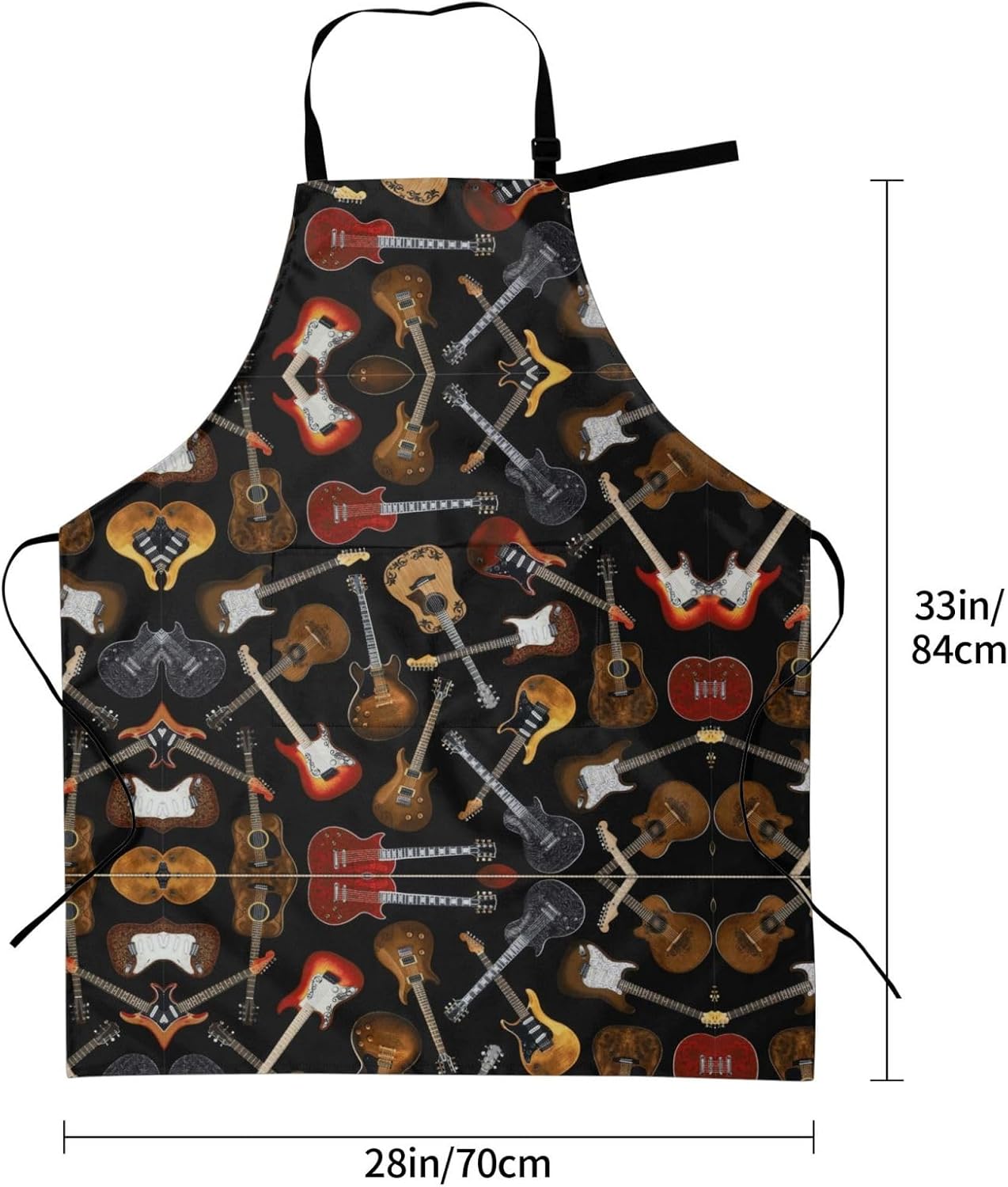Guitars print Waterproof apron with pocket adjustable cooking apron fo