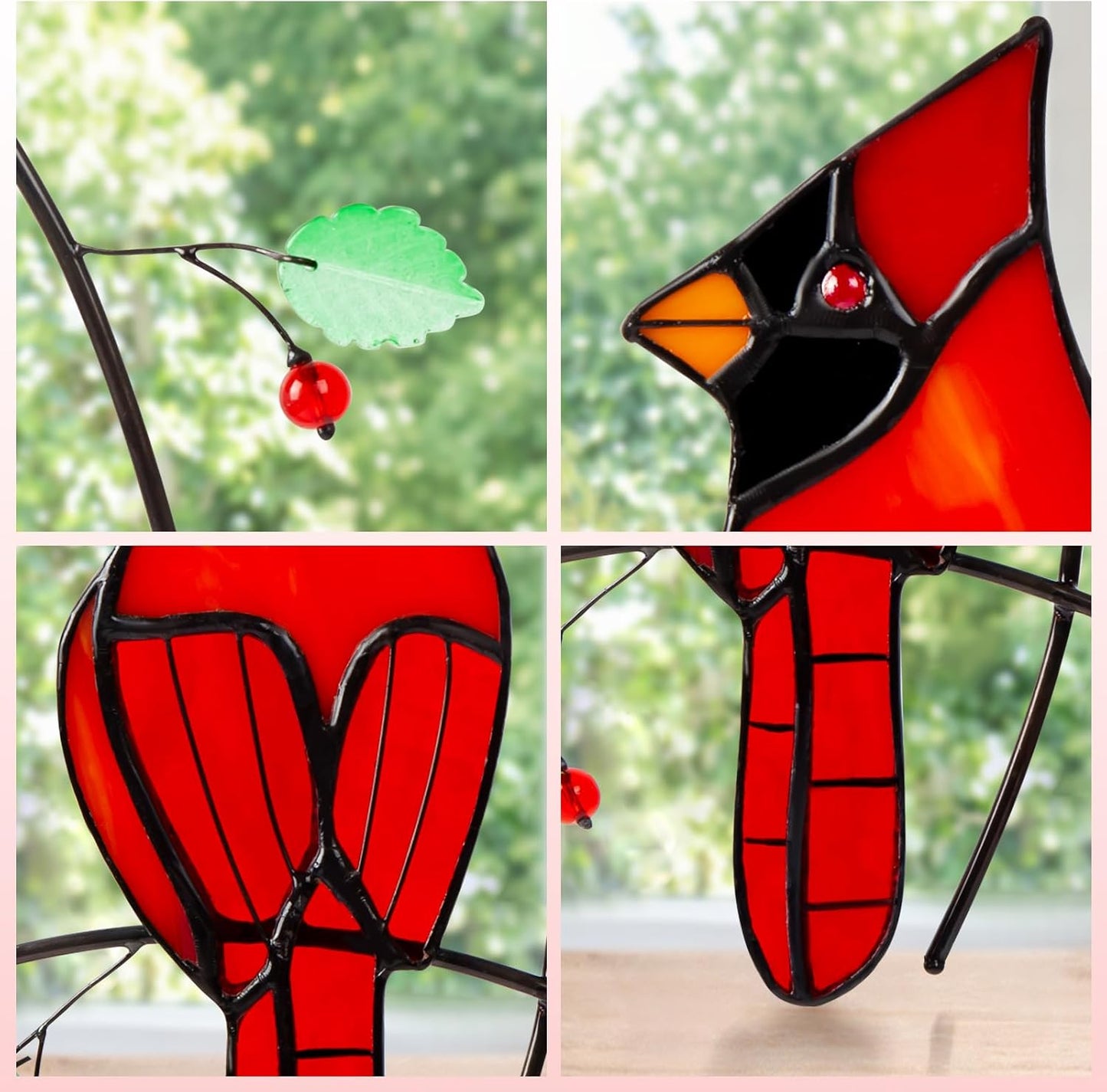 Stained Glass Red Cardinal Memorial Gifts for Women - Handcrafted Stained Glass Suncatcher Window Hanging, Red Cardinals on a Branch for Bird Lover, Bird Decor Gift for Mom
