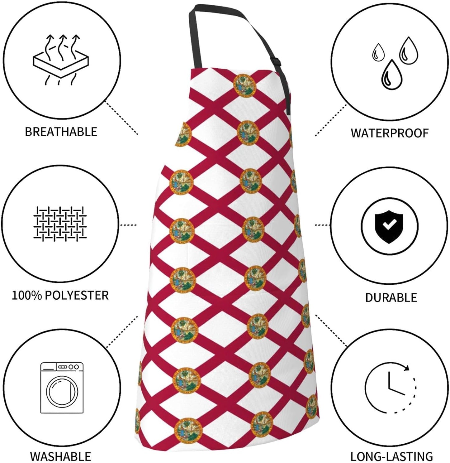 Florida State Flag print Waterproof chef's apron with pocket apron for kitchen cooking baking barbecue and gardening