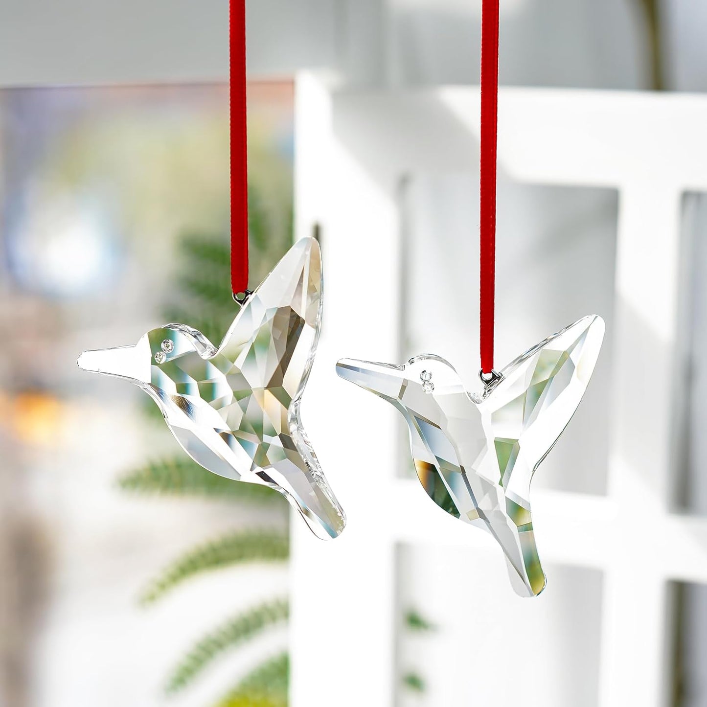 H&D HYALINE & DORA Set of 2 Crystal Hummingbird Suncatchers Rainbow Glass Hummingbird Sun Catcher Hanging Crystals for Window Garden Home Christmas Decor(3 inch)
