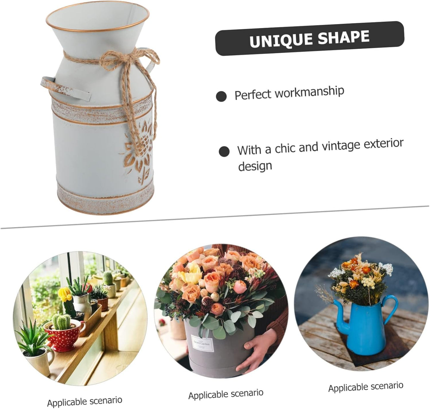 Milisten Vintage Style Metal Flower Pot Round Decorative Vase for Home