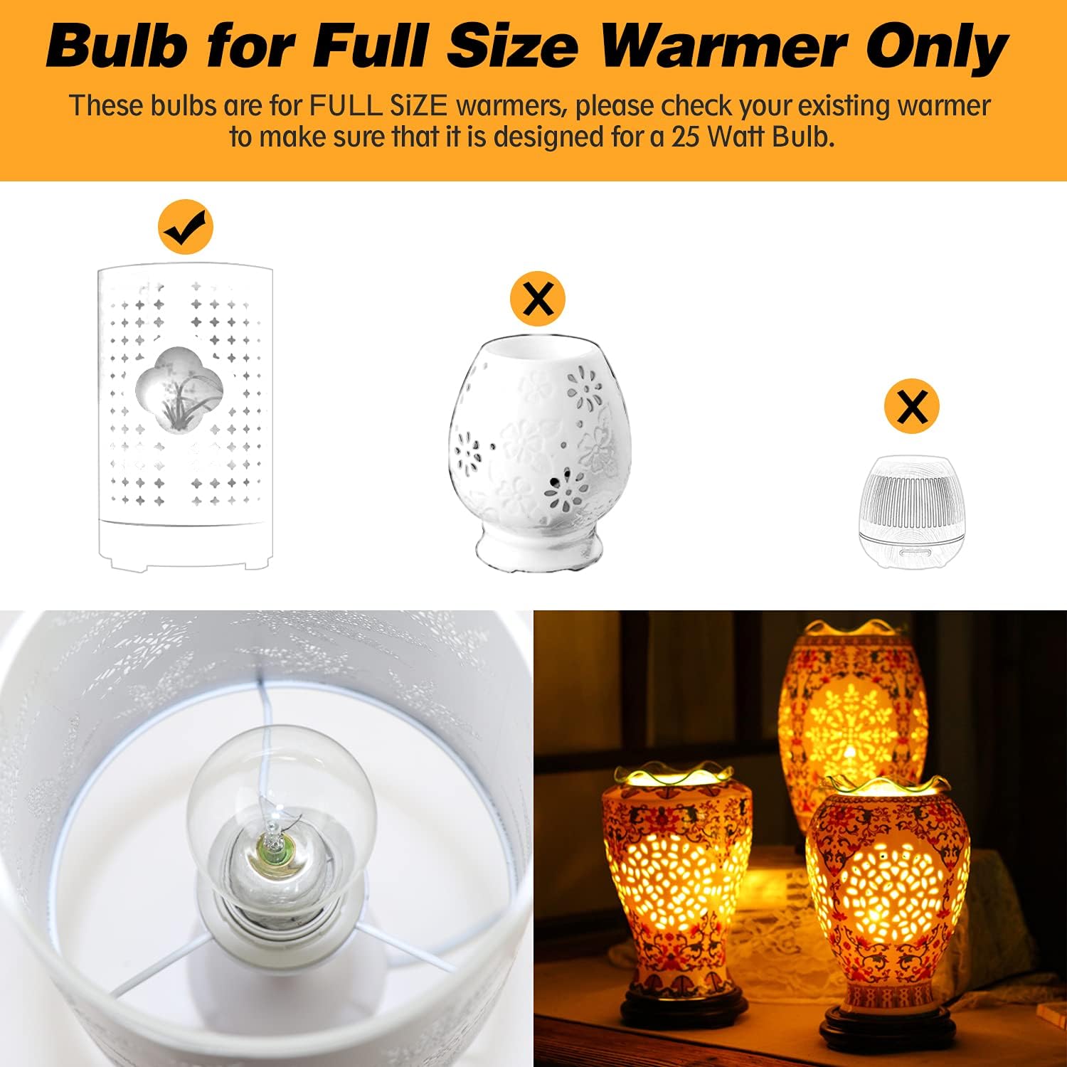 Wax Warmer Light Bulbs, G50 25 Watt for Full Size Scentsy Warmers, G16