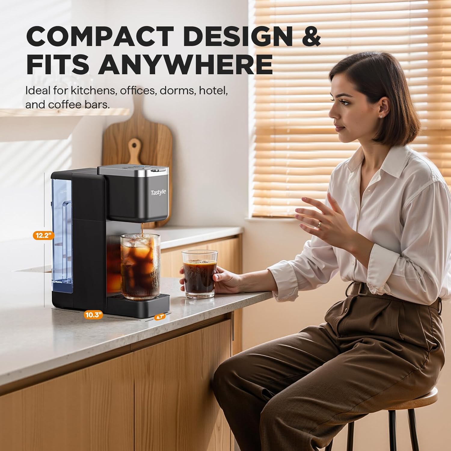 Single Serve Coffee Maker, Iced and Hot Coffee Machine for K Cup & Gro