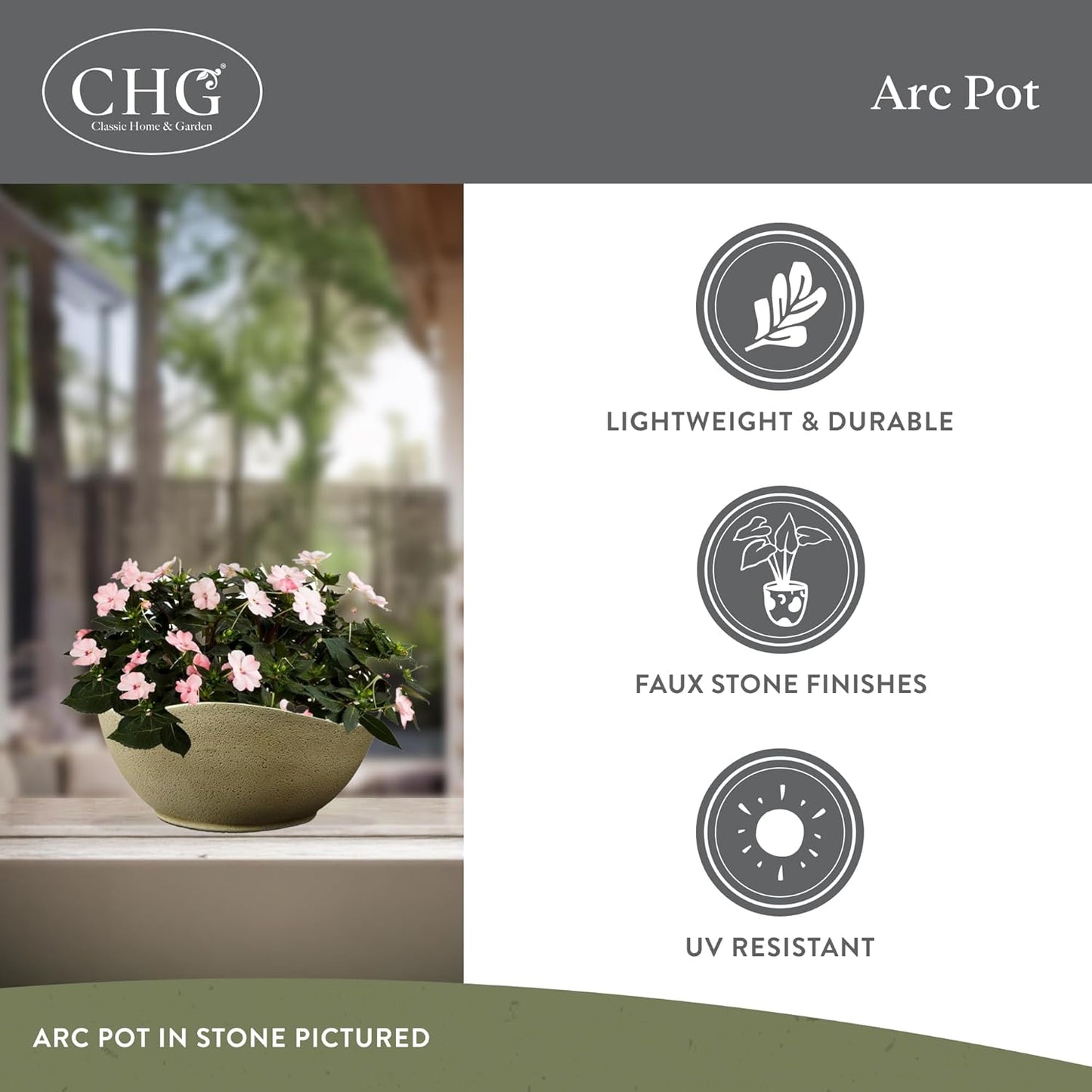 Classic Home and Garden Arc Unique Planter Bowl w/Drain Plug - UV Resi