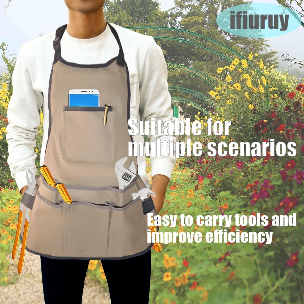 Garden Apron Woodworking Apron adjustable Men&Women,Gardening Apron with 14 Tool Pockets,carpenters waterproofing apron adjust with buckle,plant tree apron,Tools Apron Storage pocket Size M to XXL