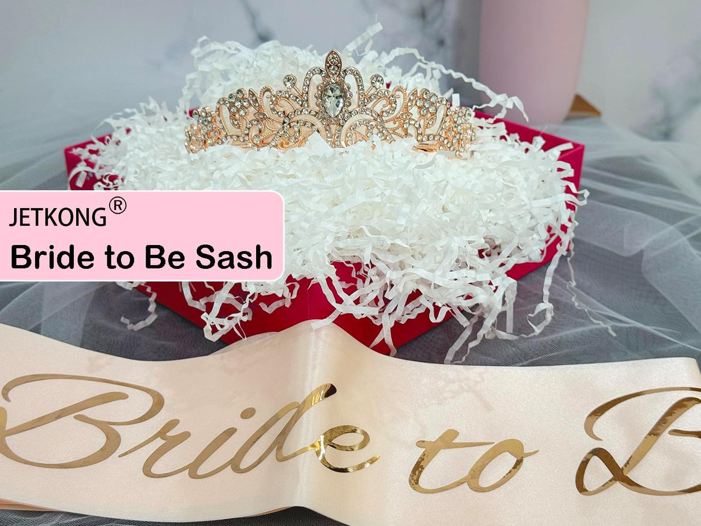 3 Packs Bachelorette Party Decorations Kit, Bridal Shower Crown/Tiara, Bride to Be Sash&Veil for Women Bachelorette Party Gifts, Bridal Shower Party Supplies (Rose Gold)