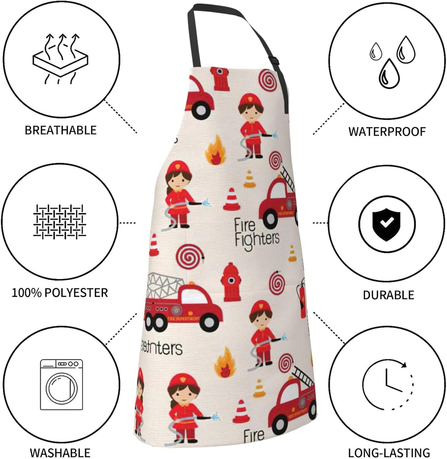 Little Boys and Girls in FireFighters Print 28x33 In Adult Kitchen Apron with Pockets Versatile Chef Smock for Cooking Baking