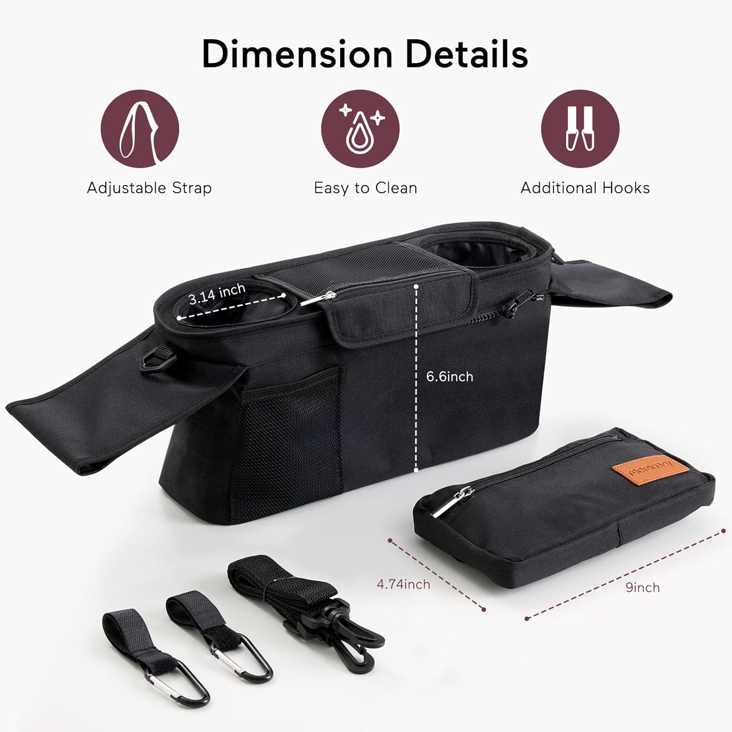 Momcozy Universal Stroller Organizer with Insulated Cup Holder Detacha
