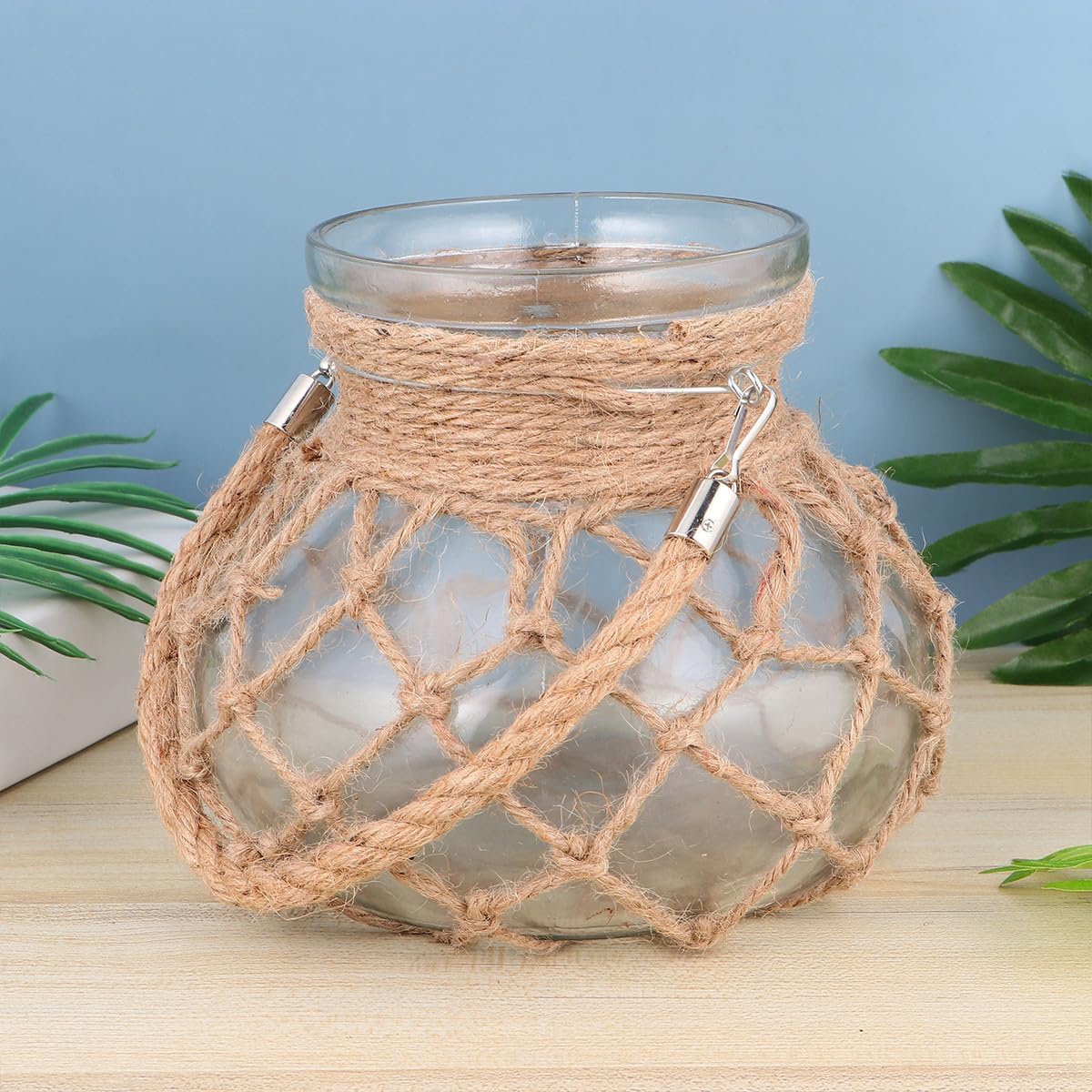 Glass Rope Net Vase Hydroponic Planter Gourd Shape Medium Size Flowerp