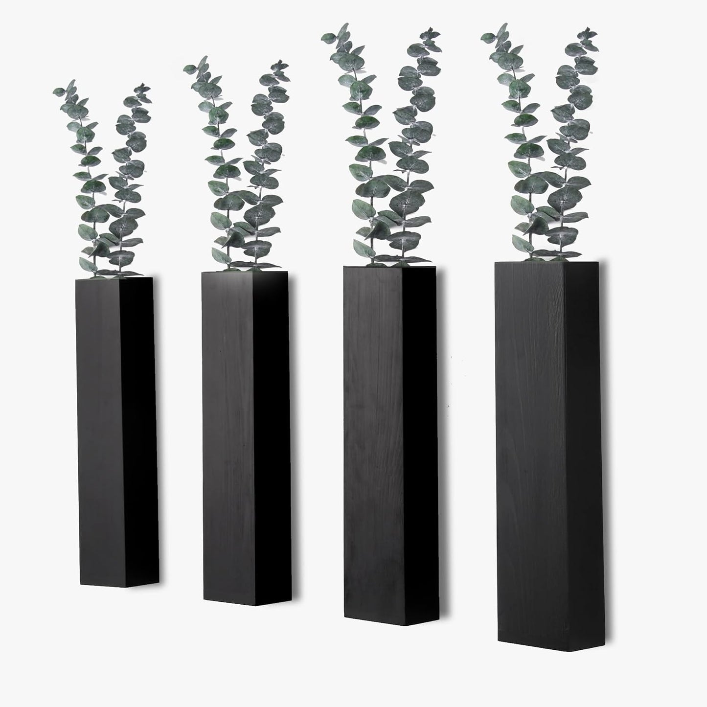 Wall Planters for Indoor Plants, Set of 4 Black Modern Farmhouse Wood Wall Decor for Indoor Plants, Hanging Planter for Living Room, Bathroom Wall Decor, Dried Flowers and Faux Greenery