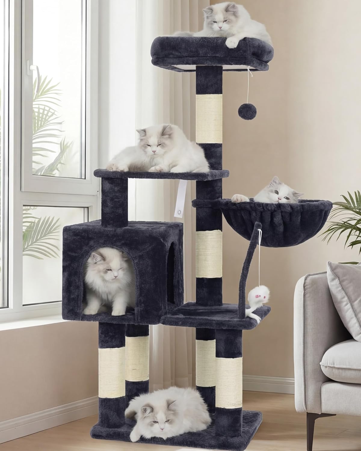 Heybly Cat Tree with Toy, Cat Tower Condo for Indoor Cats, Cat House w