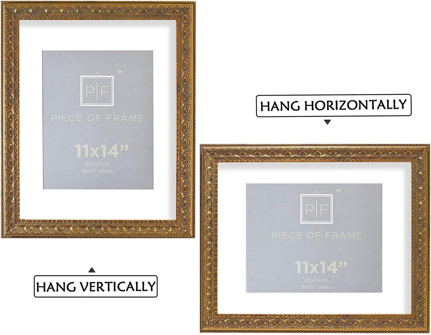 Golden State Art, 11x14 Ornate Finish Photo Frame, with White Mat for 8x10 Picture & Real Glass, Color: Bronze