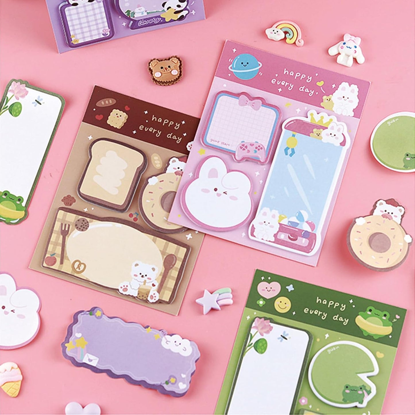 4 Pack Cute Sticky Notes Cartoon Animal Sticky Memo Pads Kawaii Small 