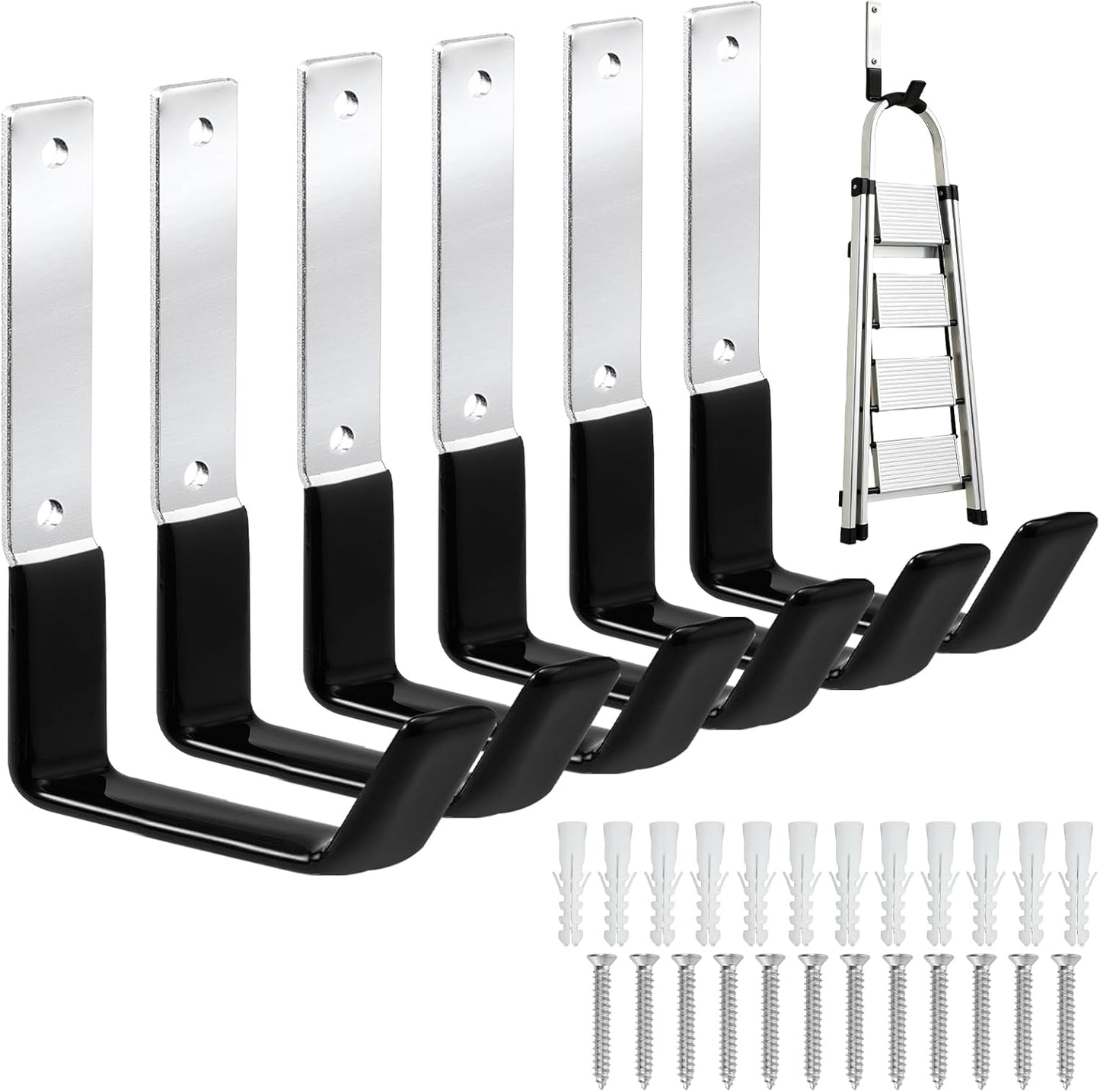 Heavy Duty Steel Garage Hooks,Garage Storage Utility Hooks,Anti-Slip Garage Hooks,Garage Garden Tool Organizer,Steel Wall Mount Hooks, Garden Hose Hanger, Black J Hooks (Large-6PC)