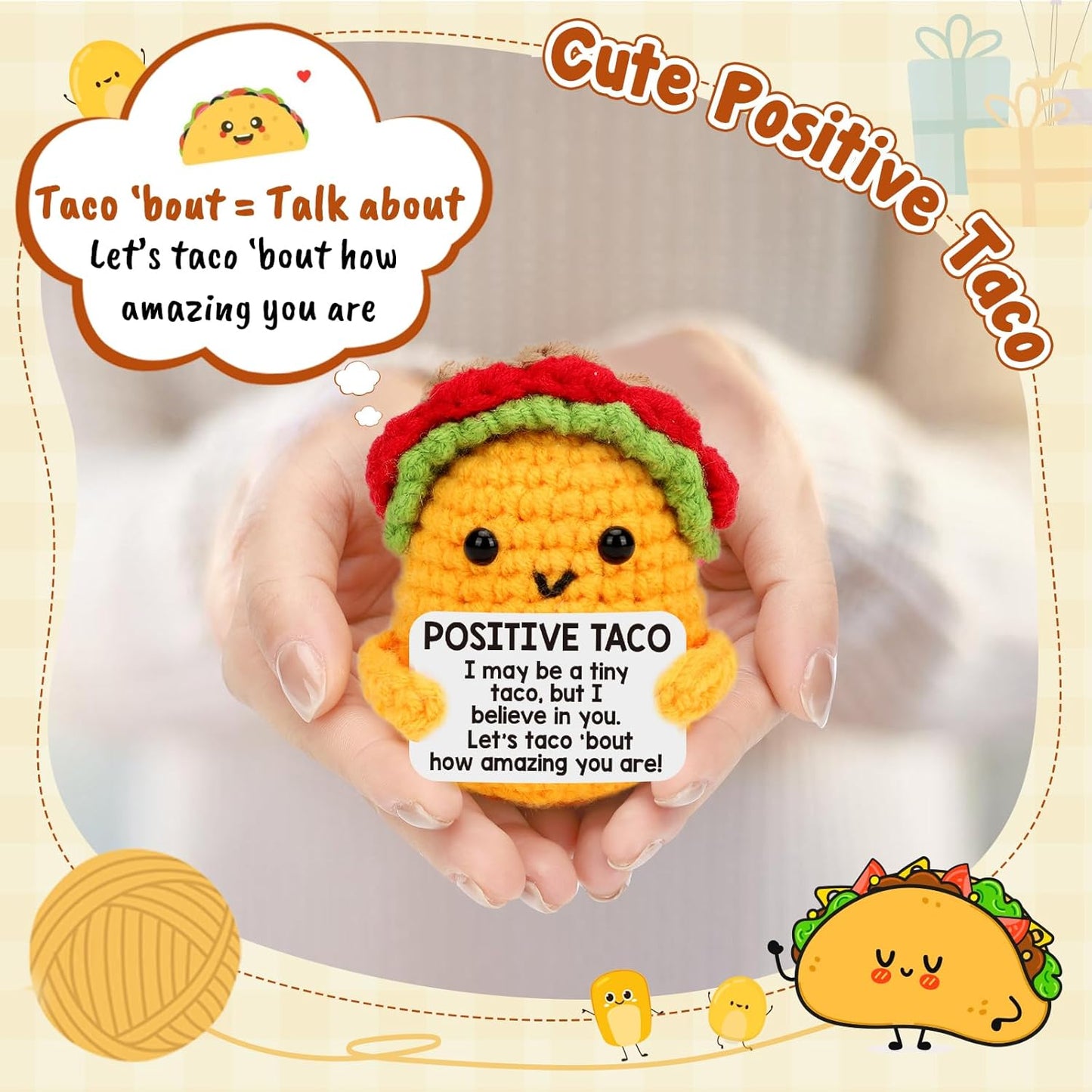 Mini Emotional Taco Support 21st 30th 40th Birthday Gifts for Women Men Easter Basket Stuffers Essentials Teen Boys Girls Friend Sister Mom Dad Coworker Inspirational Self Care Positive Crochet Animal