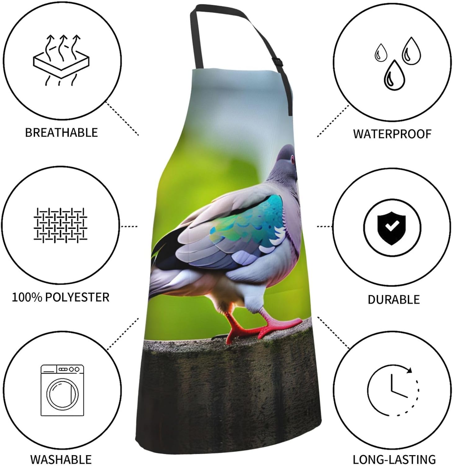 cartoon pigeon 3 print Waterproof chef's apron with pocket apron for k