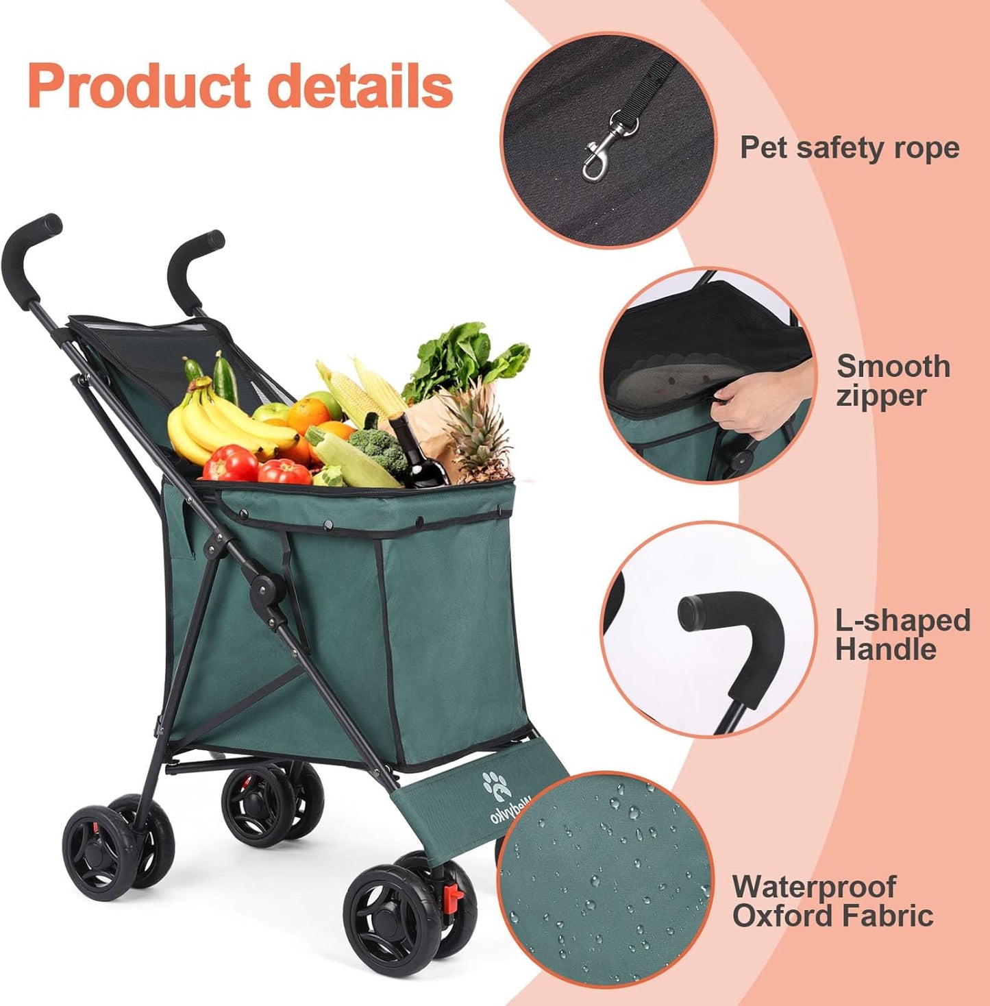 Wedyvko Multifunctional Cart, Shopping Cart, Dog Stroller for Small Do