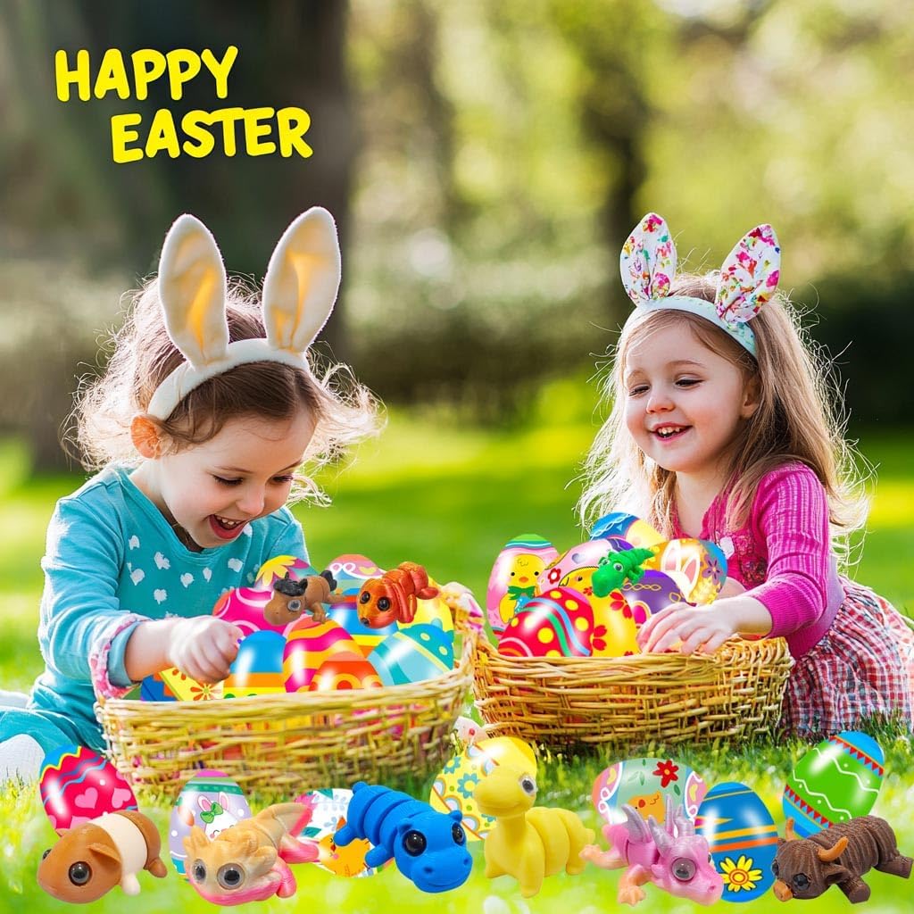18 Pcs Easter Eggs with 3D Print Animal Prefilled Easter Eggs with Toys Inside Easter Egg Fillers for Kids Boys Girls Easter Basket Stuffers Party Favors Easter Egg Fillers