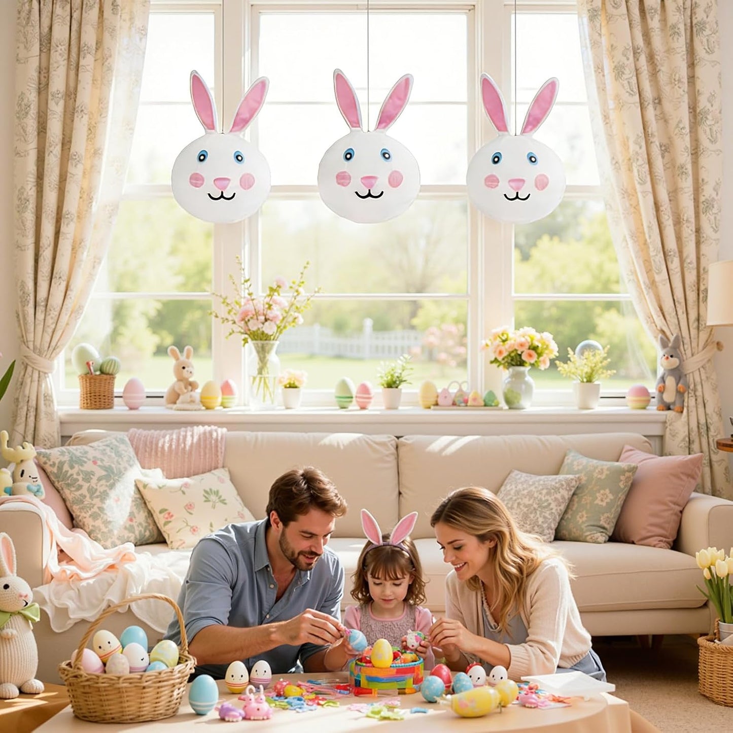 Easter Bunny Decorations Outdoor, 3 Pack Pop-Up Lighted Rabbit Lantern with 240 LED Lights, Spring Holiday Yard Decor for Garden Lawn Patio Porch, 16x25 Inch Large Hanging Ornament Gift for Women Mom