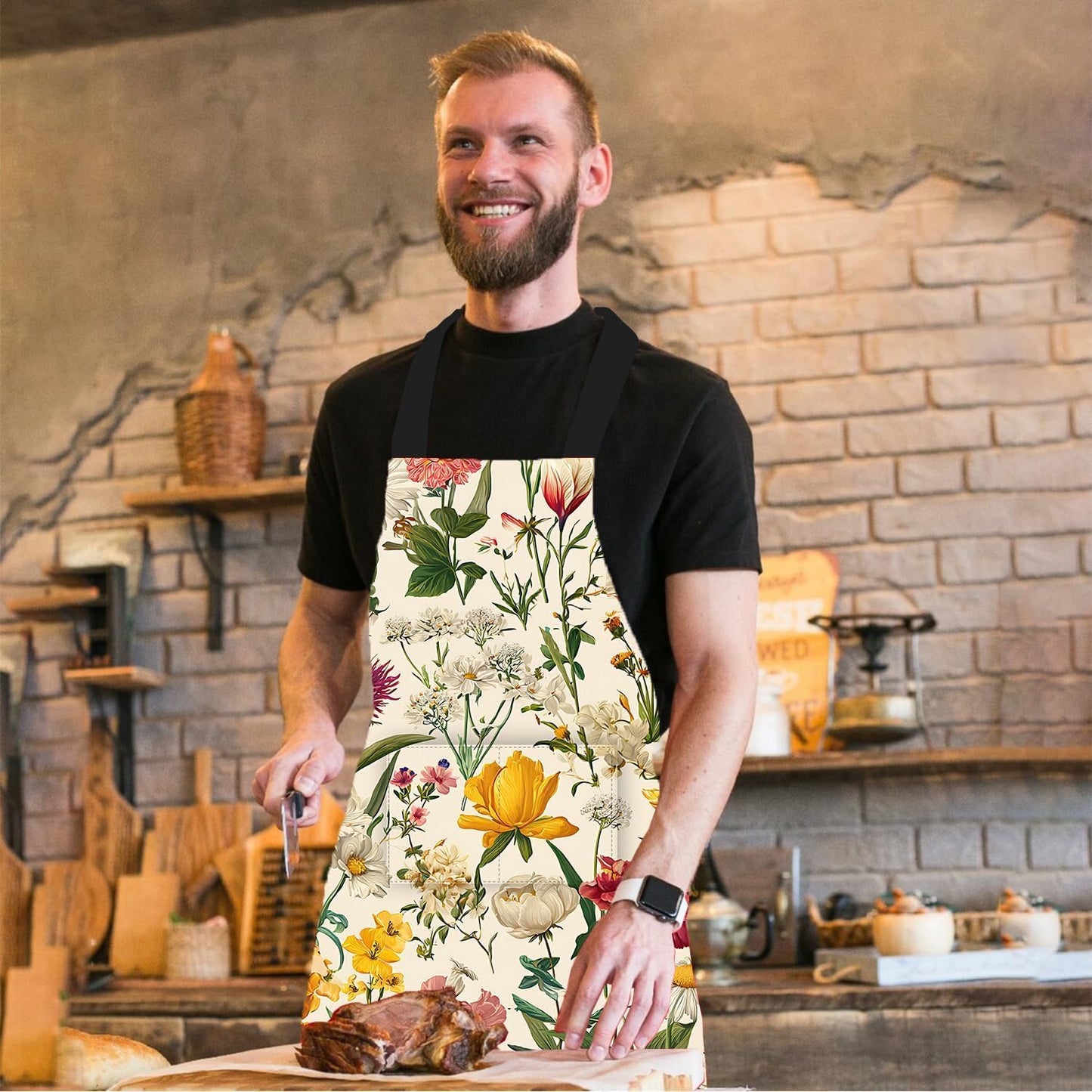 Apron Home Kitchen Cooking Baking Gardening for Women Men with Pockets