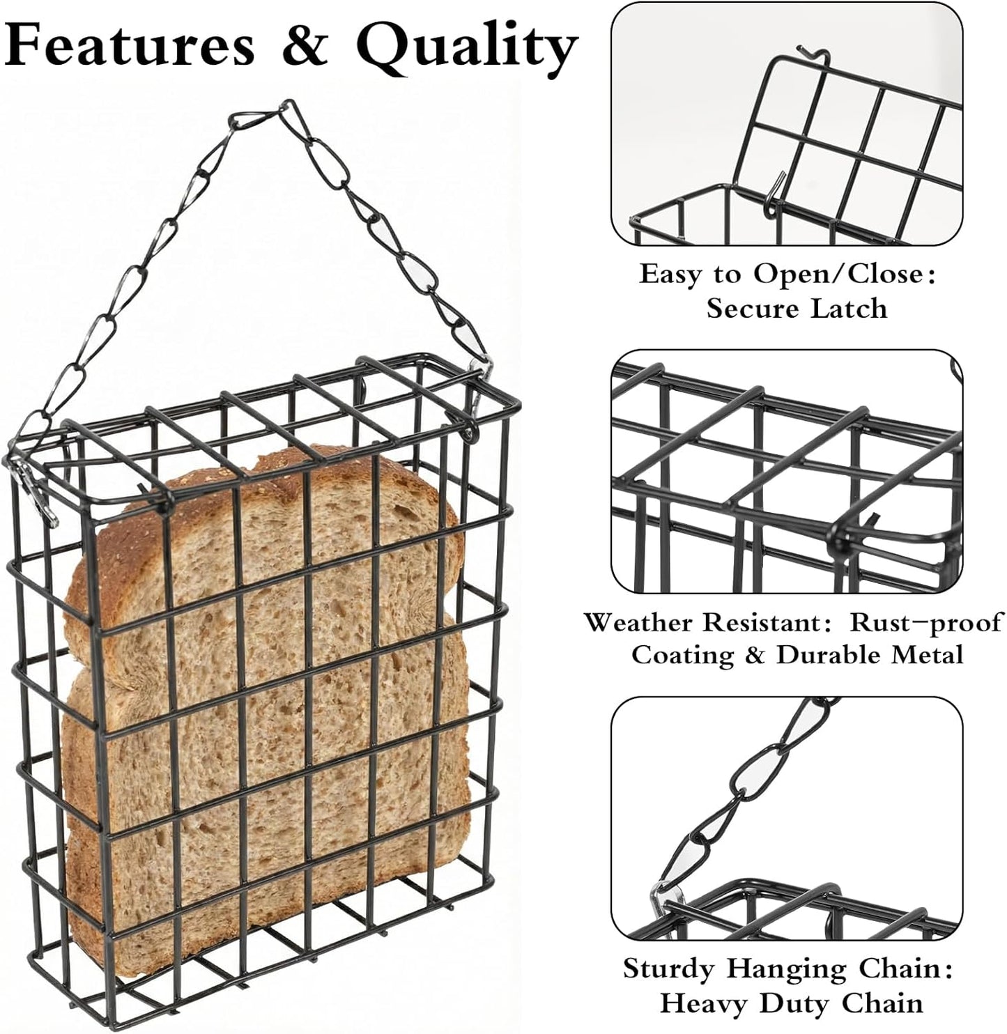 4 Pcs Suet Bird Feeders for Outside Hanging, Metal Wild Bird Food Cage with Heavy Duty Chain & Secure Latch, Single Suet Cake, One Suet Capacity for Suet Cakes Bread Fruit