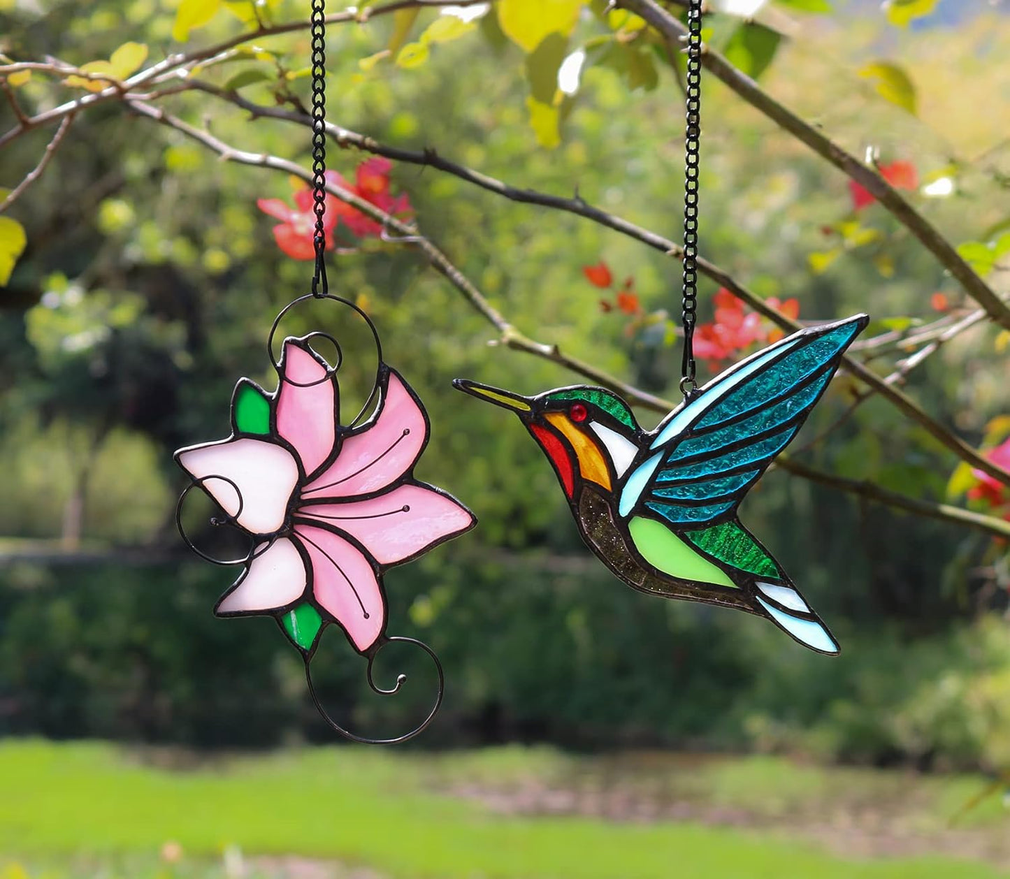 Stained Glass Birds Window Hangings, Stained Glass Hummingbird Decorations,Bird Suncatcher for Window Decor Hummingbird Gifts for Mom,Bird Lovers
