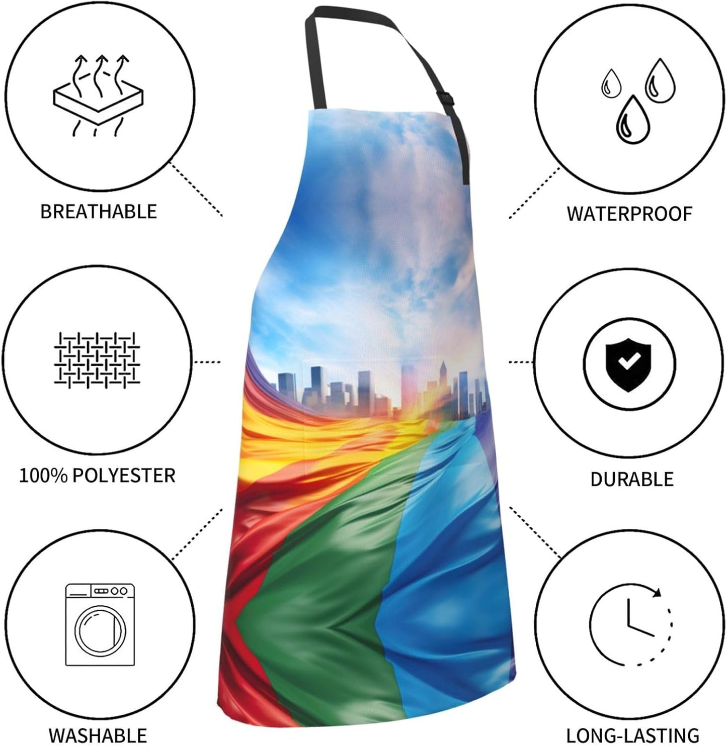 Pride Flag print Waterproof apron with pocket adjustable cooking apron for adult kitchen bibs to bake