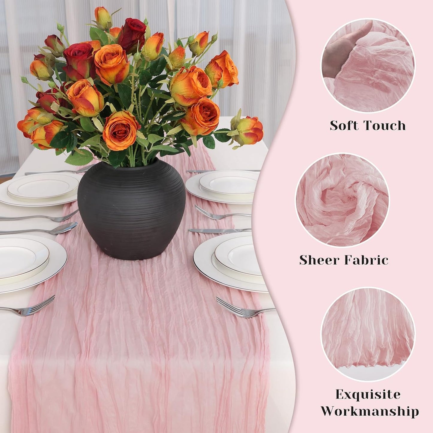 Pink Table Runner, 10 Ft Spring Table Runner, Gauze Rustic Cheesecloth Table Runners for Wedding, Party, Baby & Bridal Shower, 120 in Boho Table Runners for Easter, Mother's Day