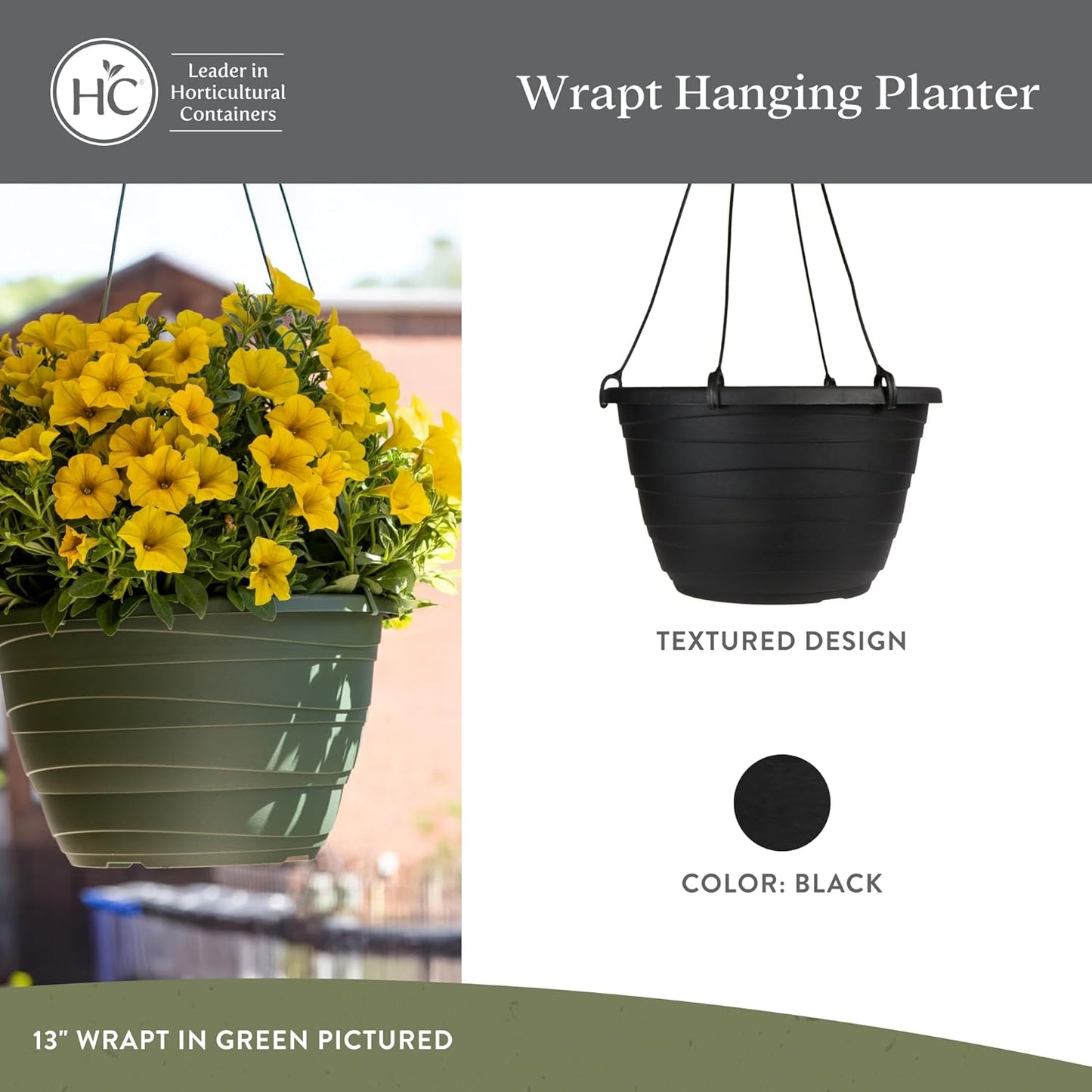 The HC Companies 11 Inch Wrapt Hanging Planters, Lightweight UV-Resist