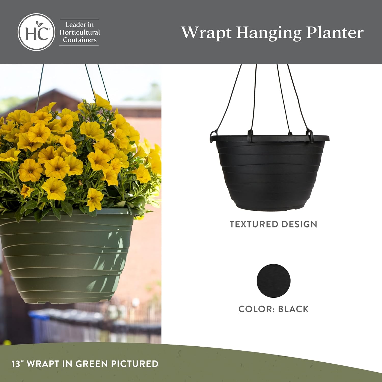 The HC Companies 11 Inch Wrapt Hanging Planters, Lightweight UV-Resist