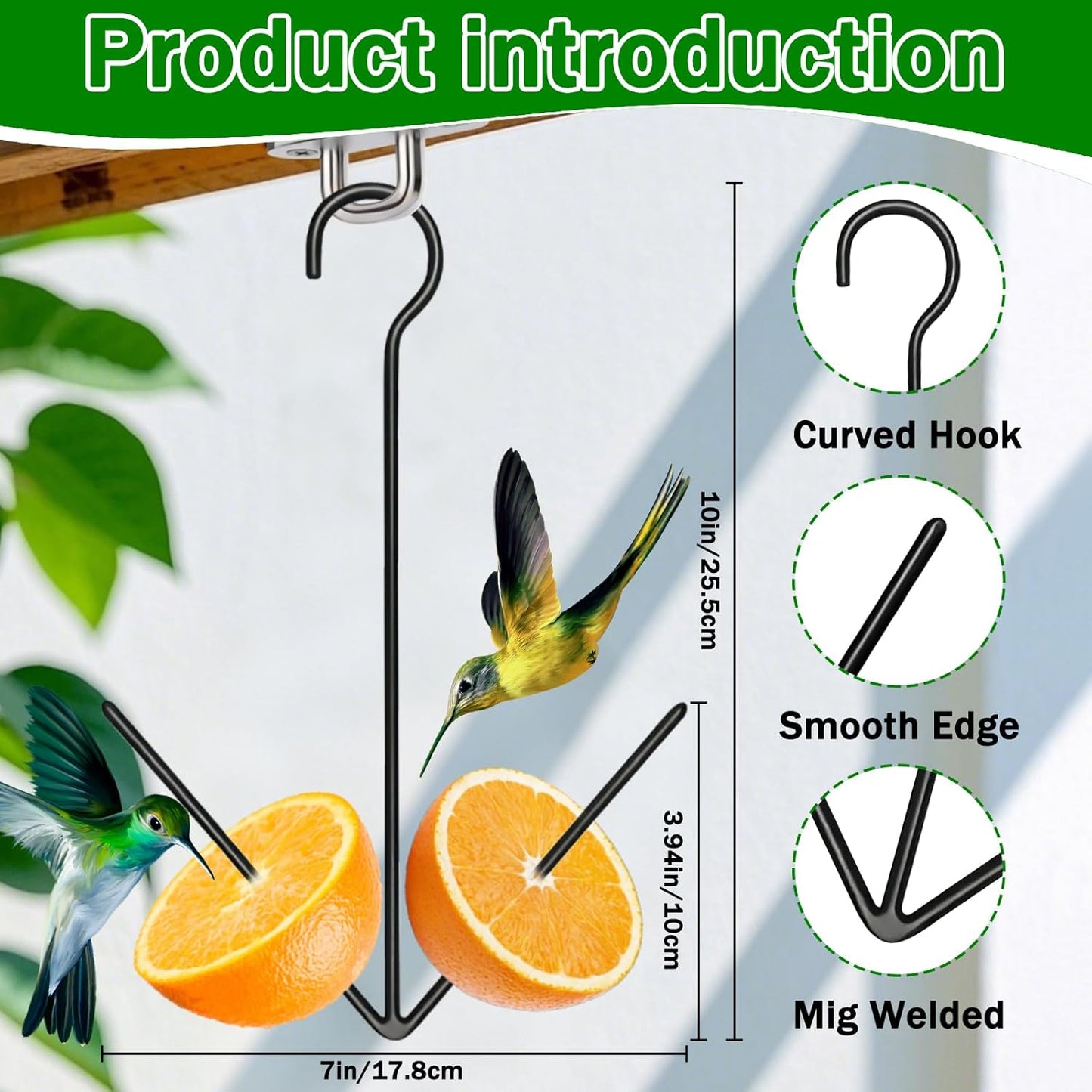 Oriole Feeder for Outdoors, Hanging Orange Bird Feeder with Hook, Black Metal Fruit Holder for Garden Patio Outside