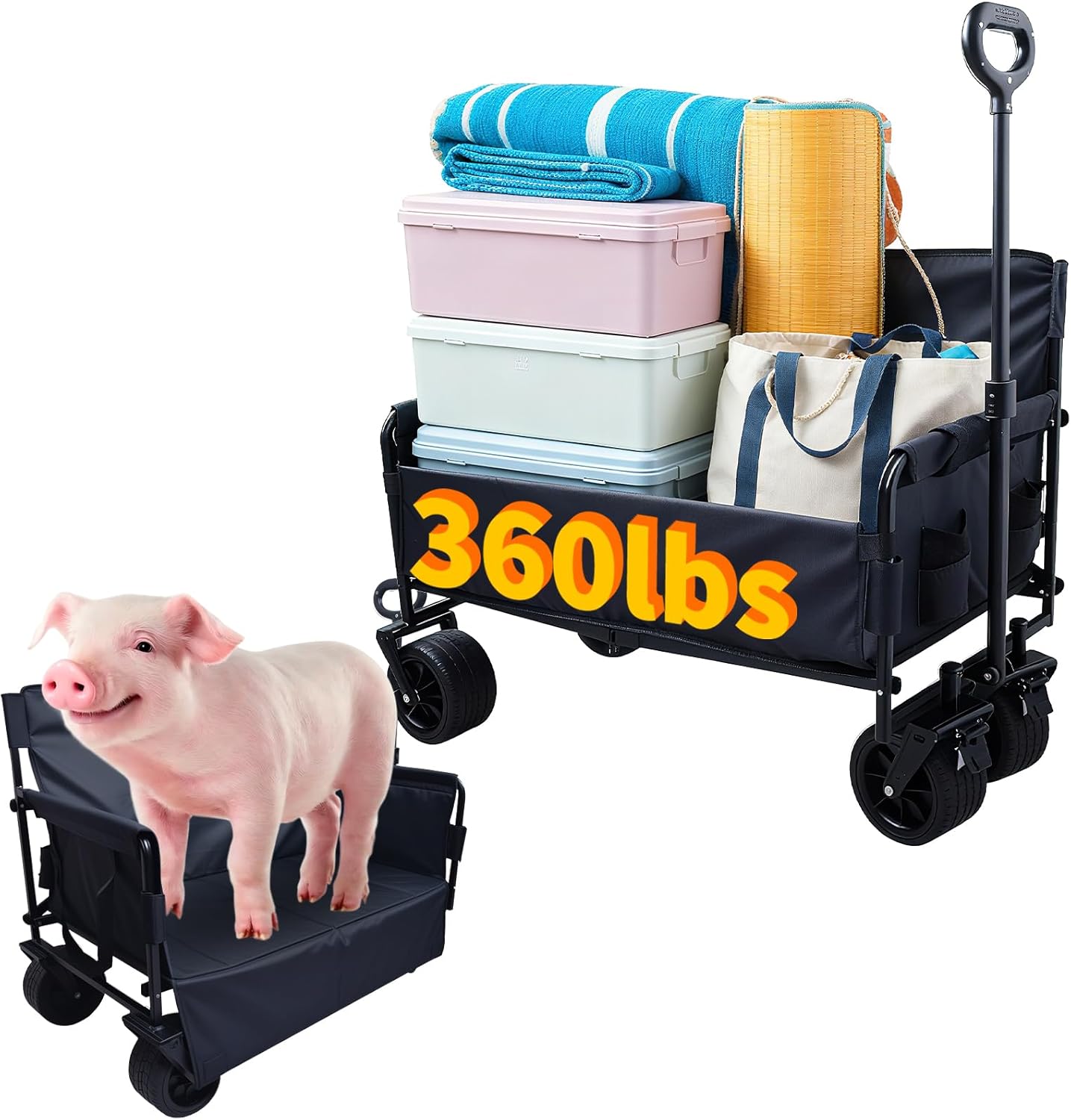 Collapsible Folding Wagon, Foldable Beach Wagon Cart with 300L Storage