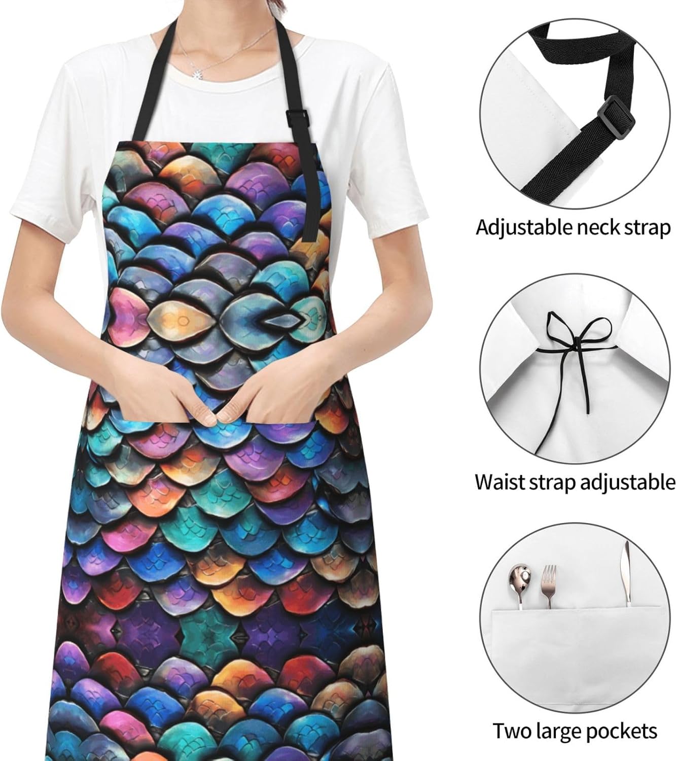YANYU Dragon Scale Print 28x33 In Kitchen Apron Stylish Chef Apron with Pockets for Cooking Baking Painting