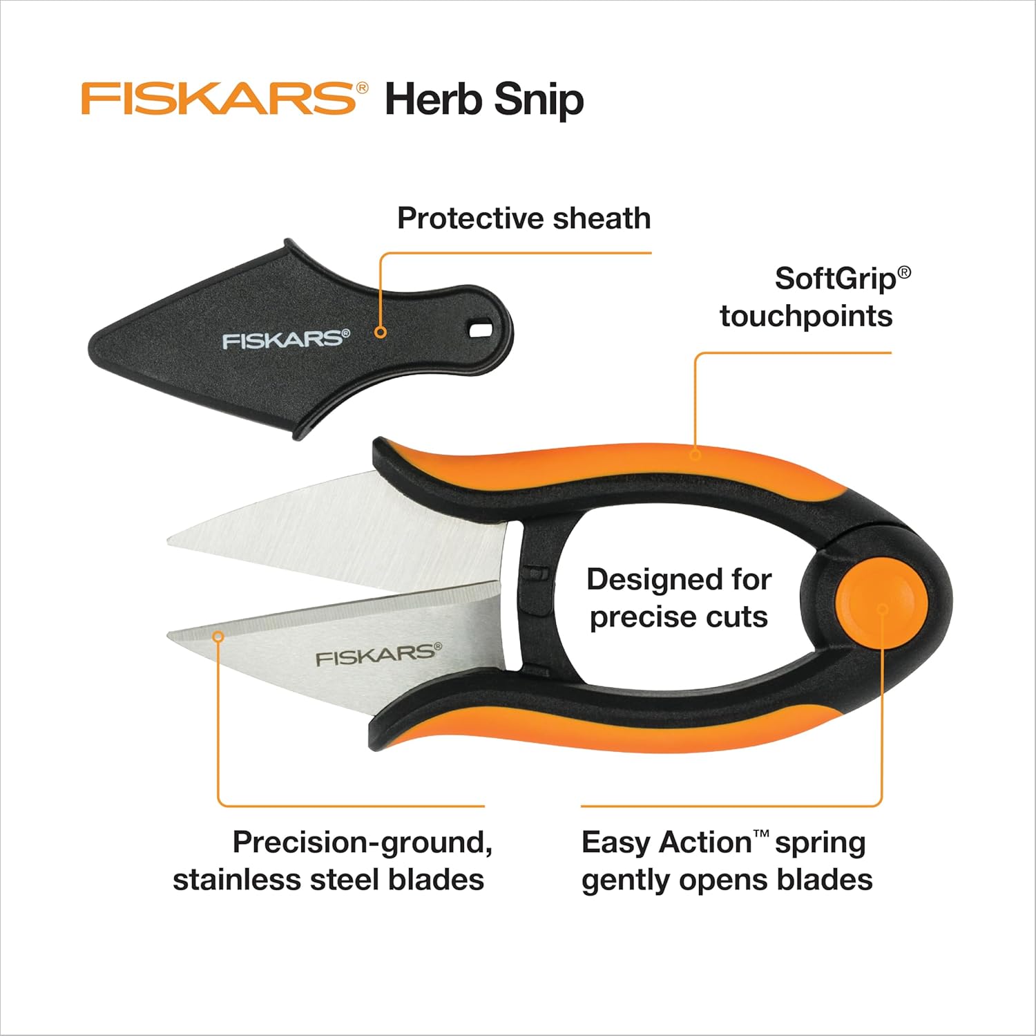 Fiskars Herb Garden Scissors, 5" Garden Shears, Handheld Herb Snips wi