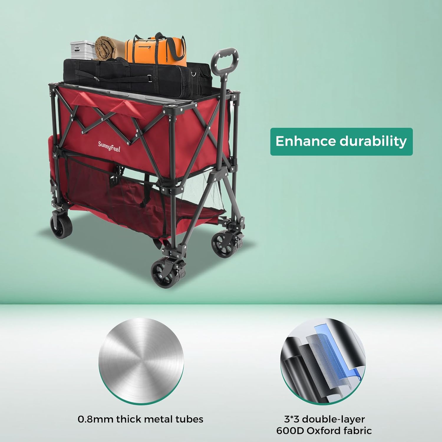 SUNNYFEEL Lightweight 47''L Double Decker Wagon for Sport, 270L Collap