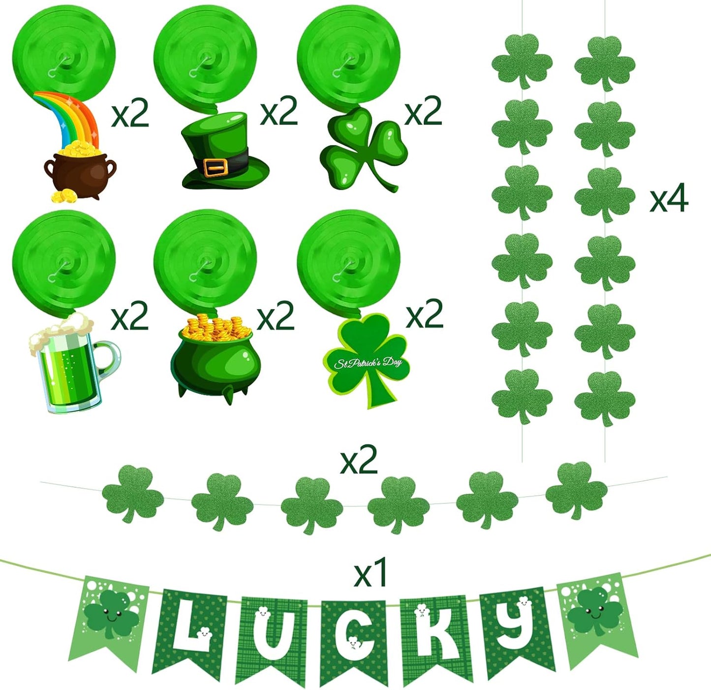 31Pcs St Patricks Day Decorations Pre-Assembled Shamrock Lucky Banner 