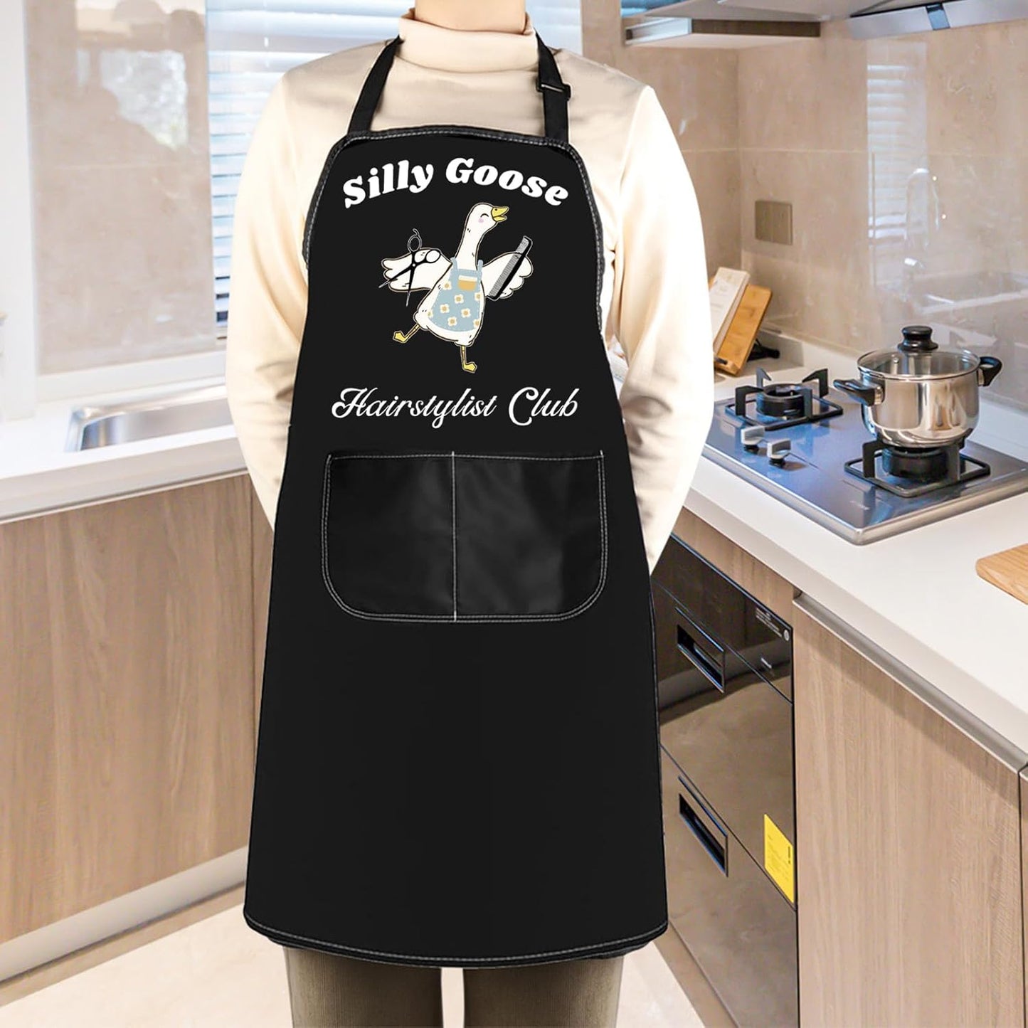 WCGXKO Silly Goose Hairstylist Club Kitchen Apron Cosmetology Student Hairdresser Gift Thank You Gift for Hairstylist