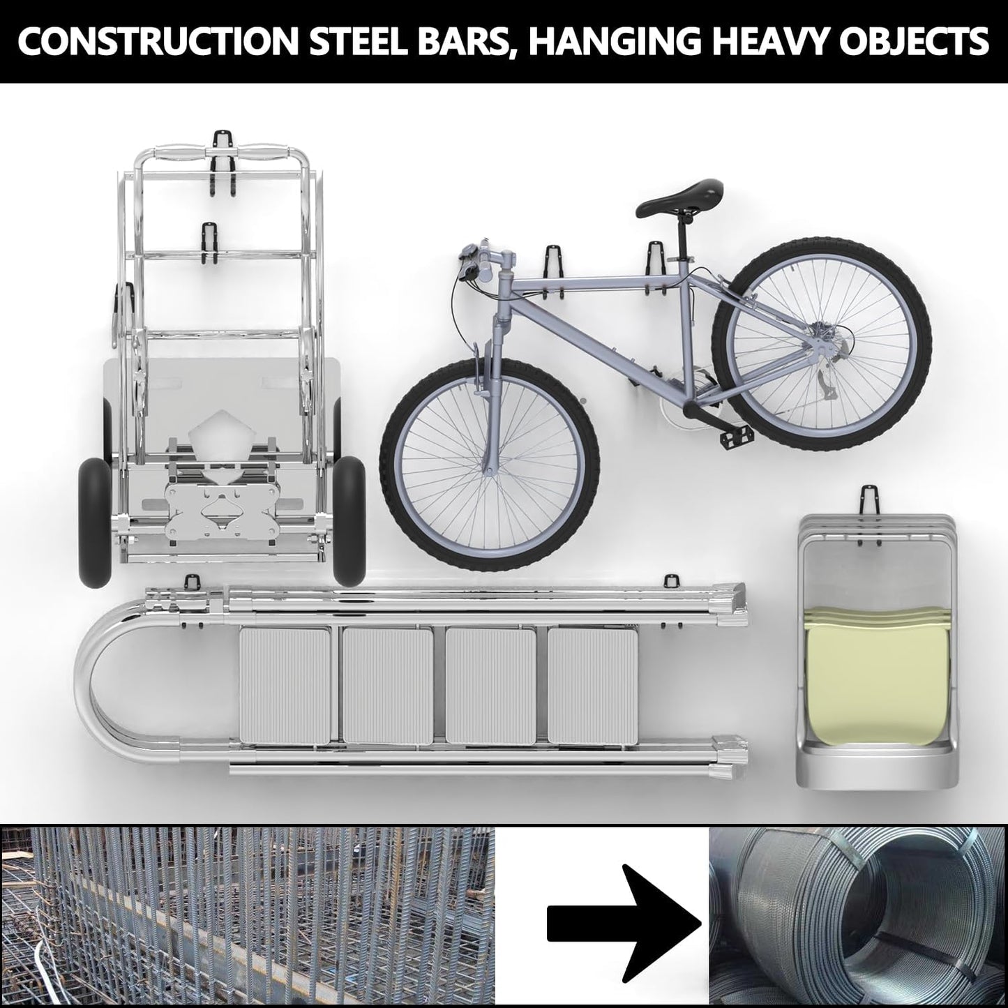 3-H Super Heavy Duty Garage Hooks 14 Pack, One-Piece Construction Garage Wall Hooks, Garage Hanger & Organizer Wall Mount for Ladders, Bikes, Chairs, WeedEaters, Shovels, Garden Tools (Black)