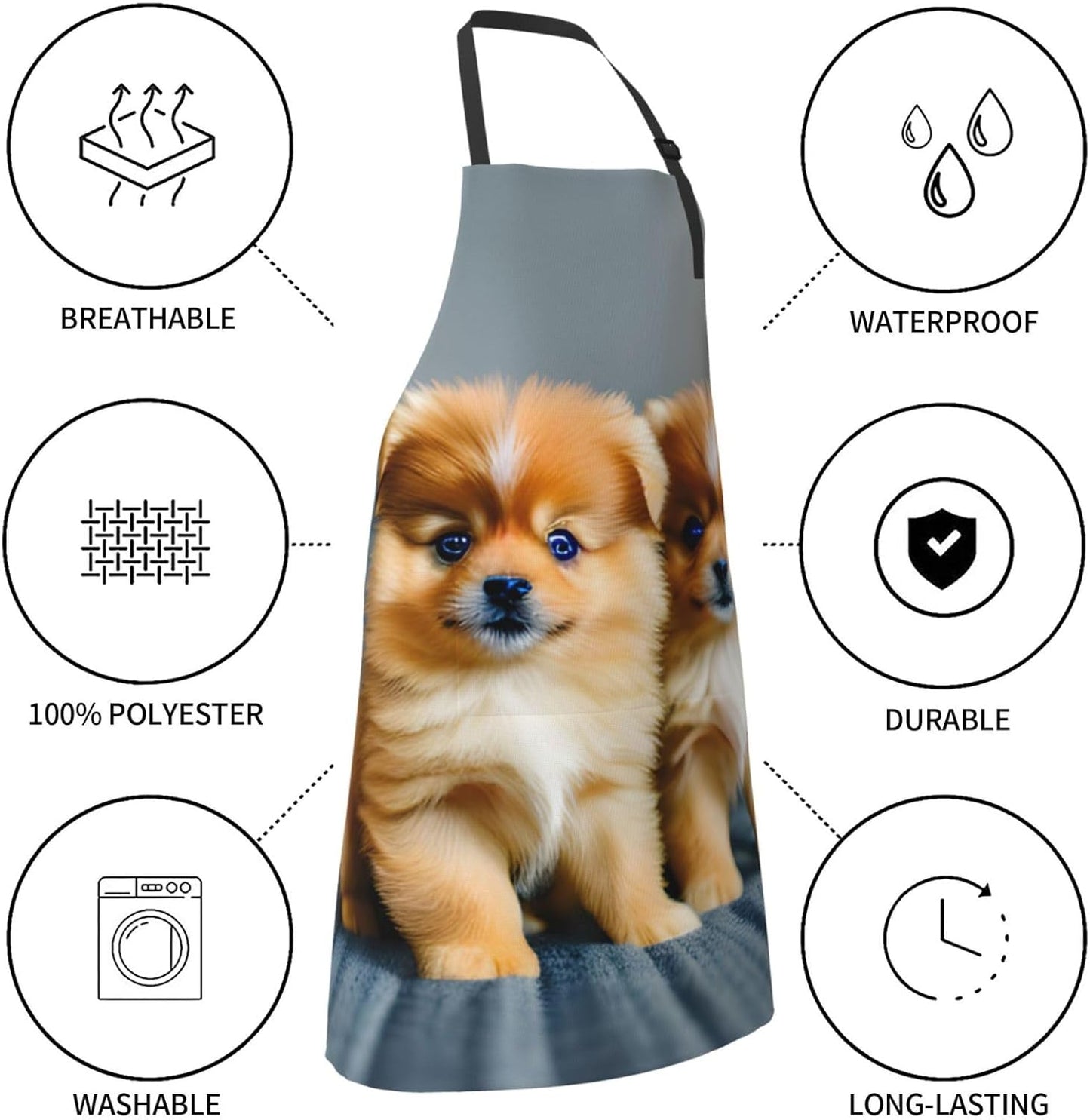 Pomeranians Puppies and Point print Waterproof chef's apron with pocket apron for kitchen cooking baking barbecue and gardening