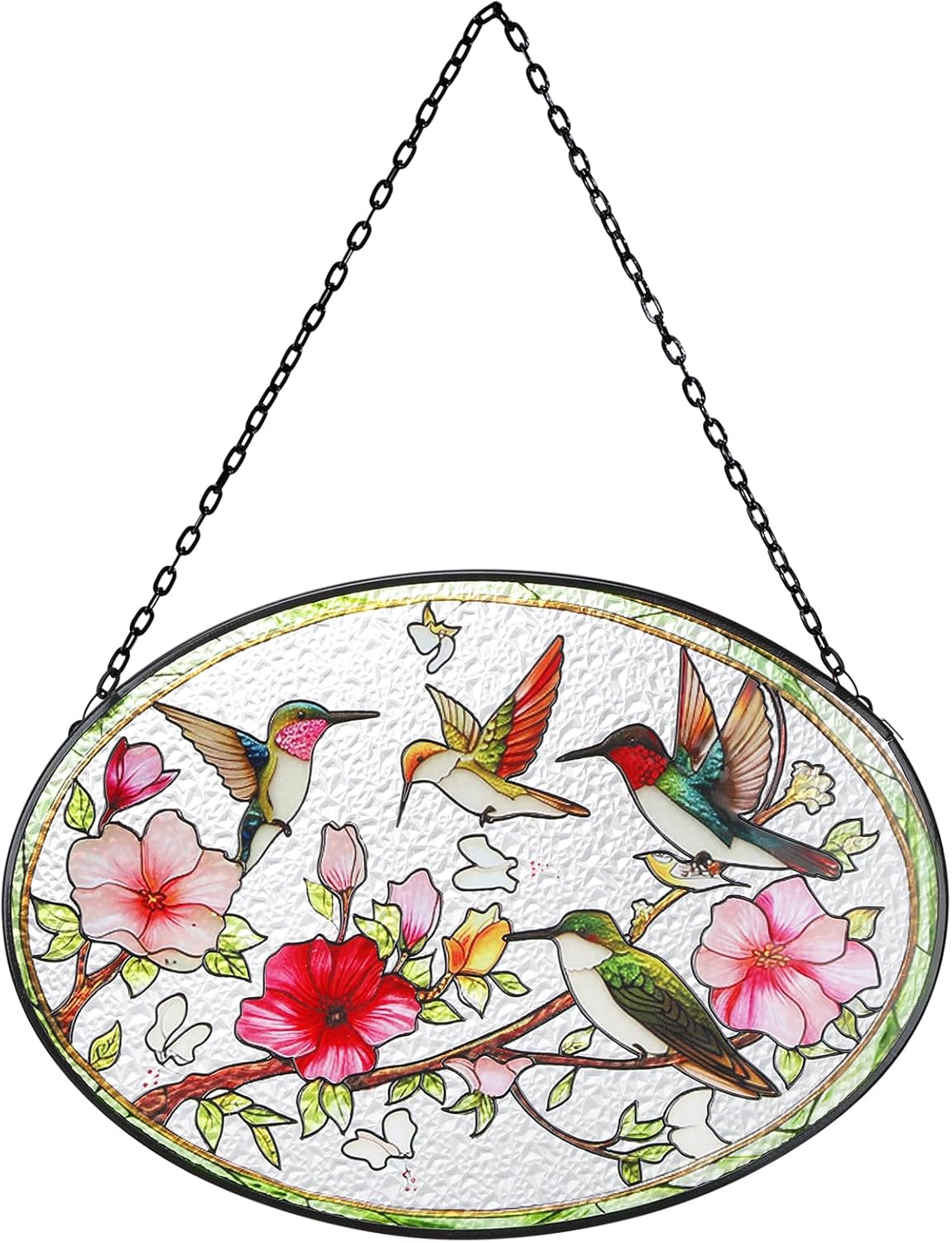 Hummingbird Stained Glass Window Hanging - 6.7" x 9.4" Hummingbird Gif