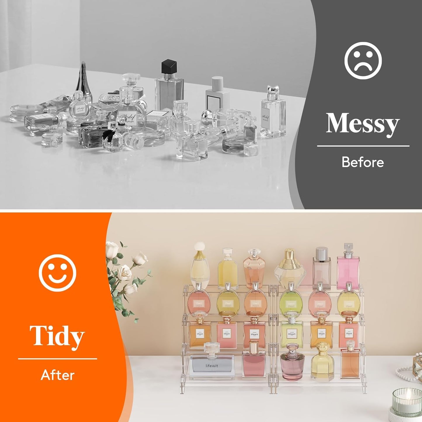 Lifewit Perfume Organizer, Bedroom Decor, Cologne Cupcake Stand, Tool-Free Assembly, Makeup Display Shelf for Vanity Bathroom Counter Storage, Clear, 23 cm/9", 1 Pcs