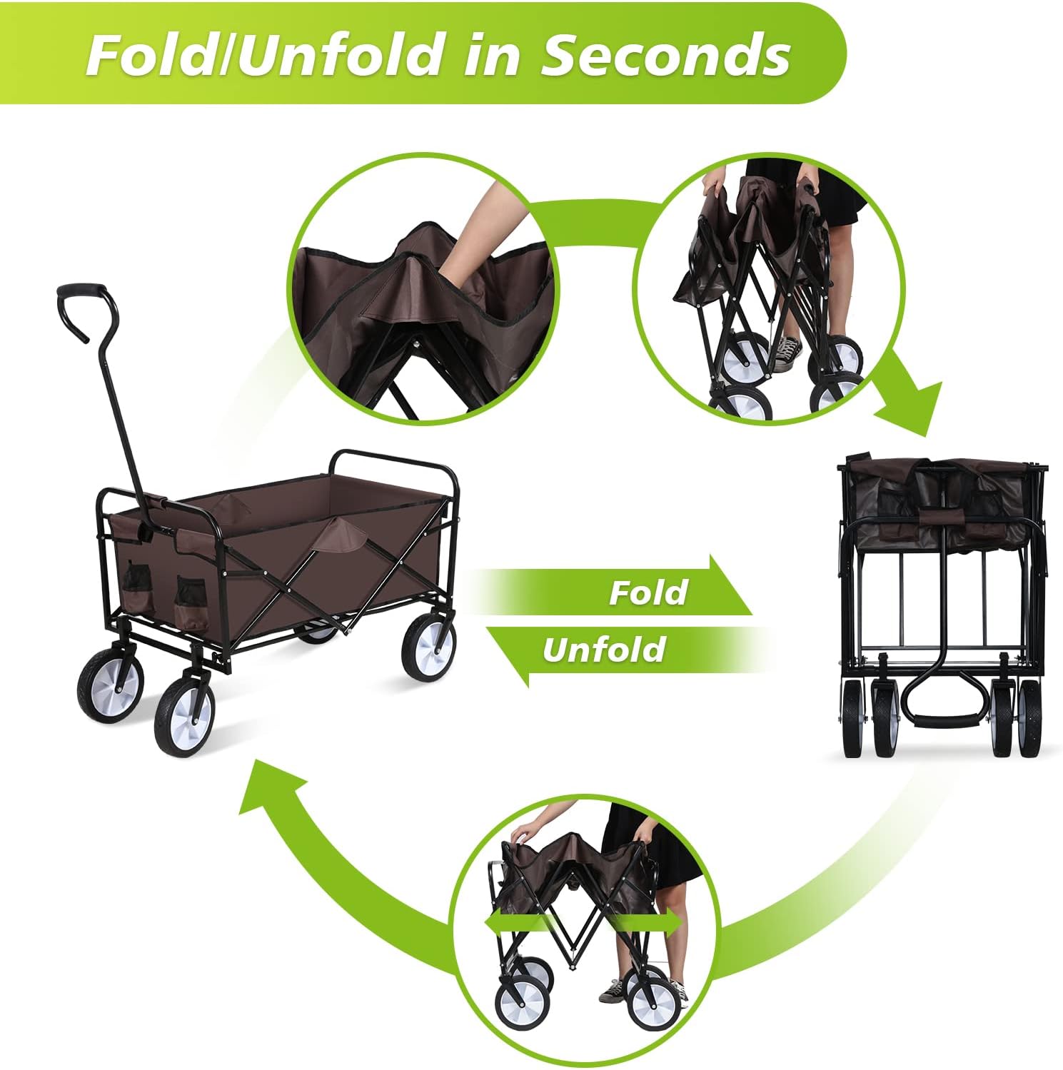 YSSOA Rolling Collapsible Garden Cart Camping Wagon, with 360 Degree S