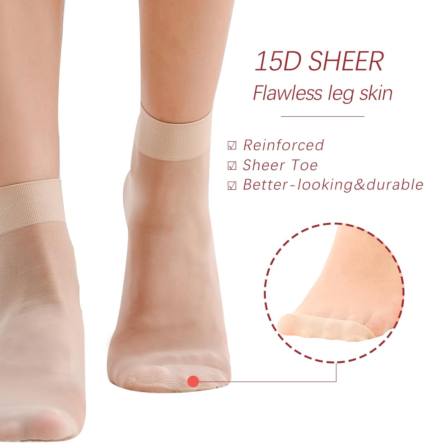 9 Pairs(in Gift Box) Ankle Sheer Socks For Women,Premium 20D Reinforce
