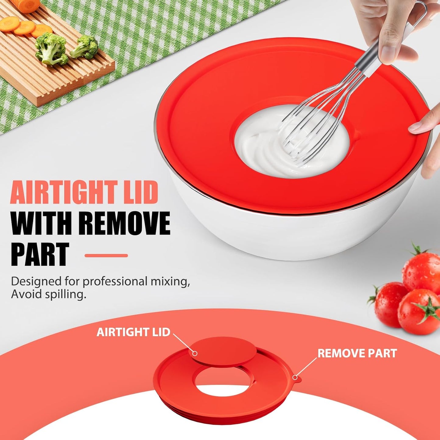 Mixing Bowls with Lids Set, 7 PCS Stainless Steel Mixing Bowls with 3 Grater Attachments, Size 4.5, 4, 3.5, 2.1, 1.5, 1.1, 0.7QT, Ideal for Kitchen Cooking Baking & Serving