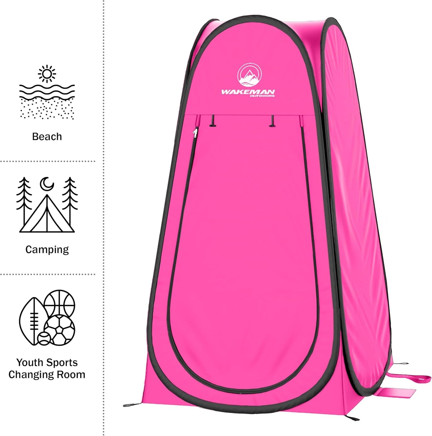 Wakeman Pop Up Changing Tent, 3.3 x 3.3 x 6.2ft, Camping Shower Tent for Portable Toilet Stall or Dressing Room with Carry Bag for Camping, Beach, or Tailgate, Polyester