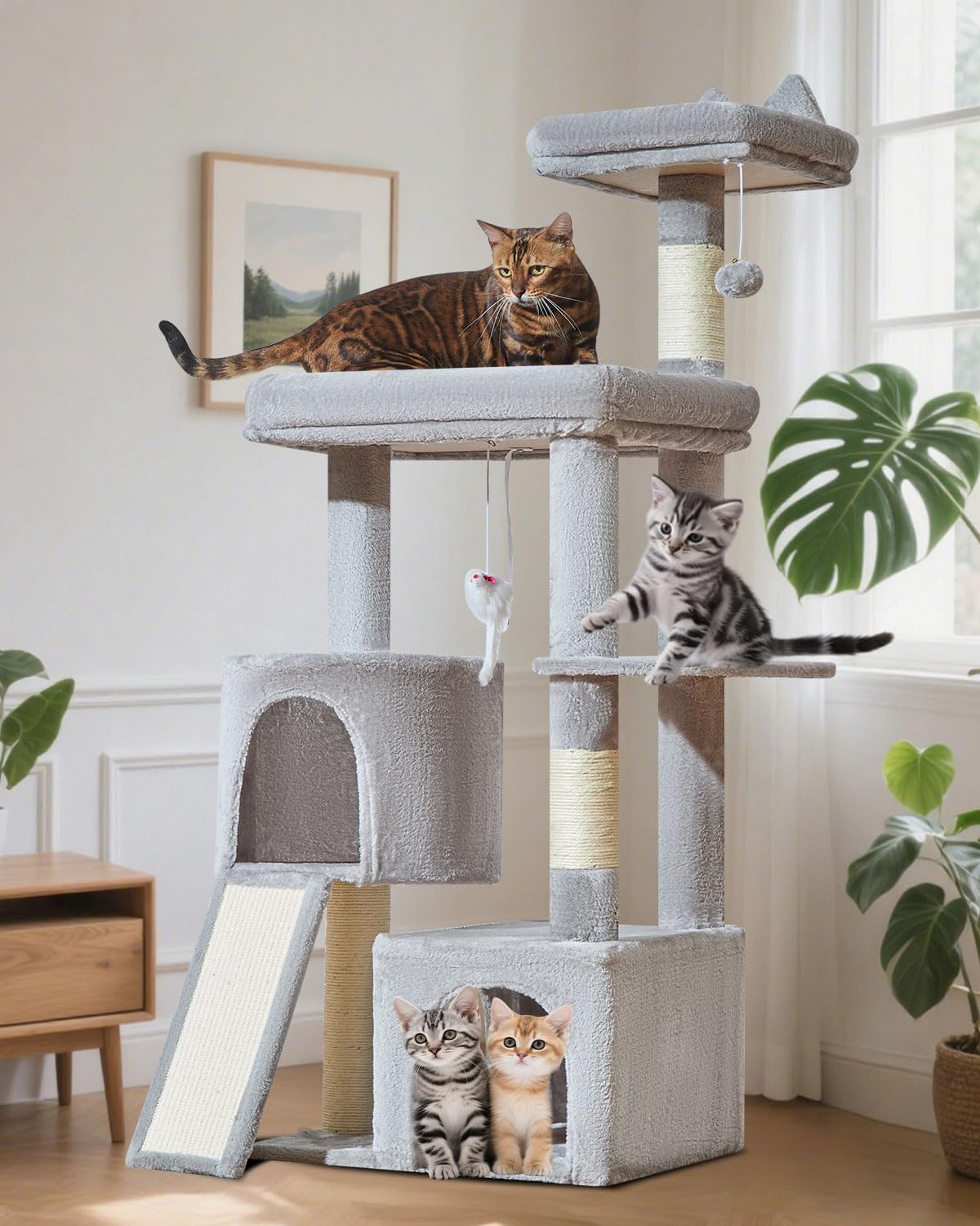 Taoqimiao Cat Tree for Indoor Cats, 55.1In Sturdy Cat Tower, Large Pla