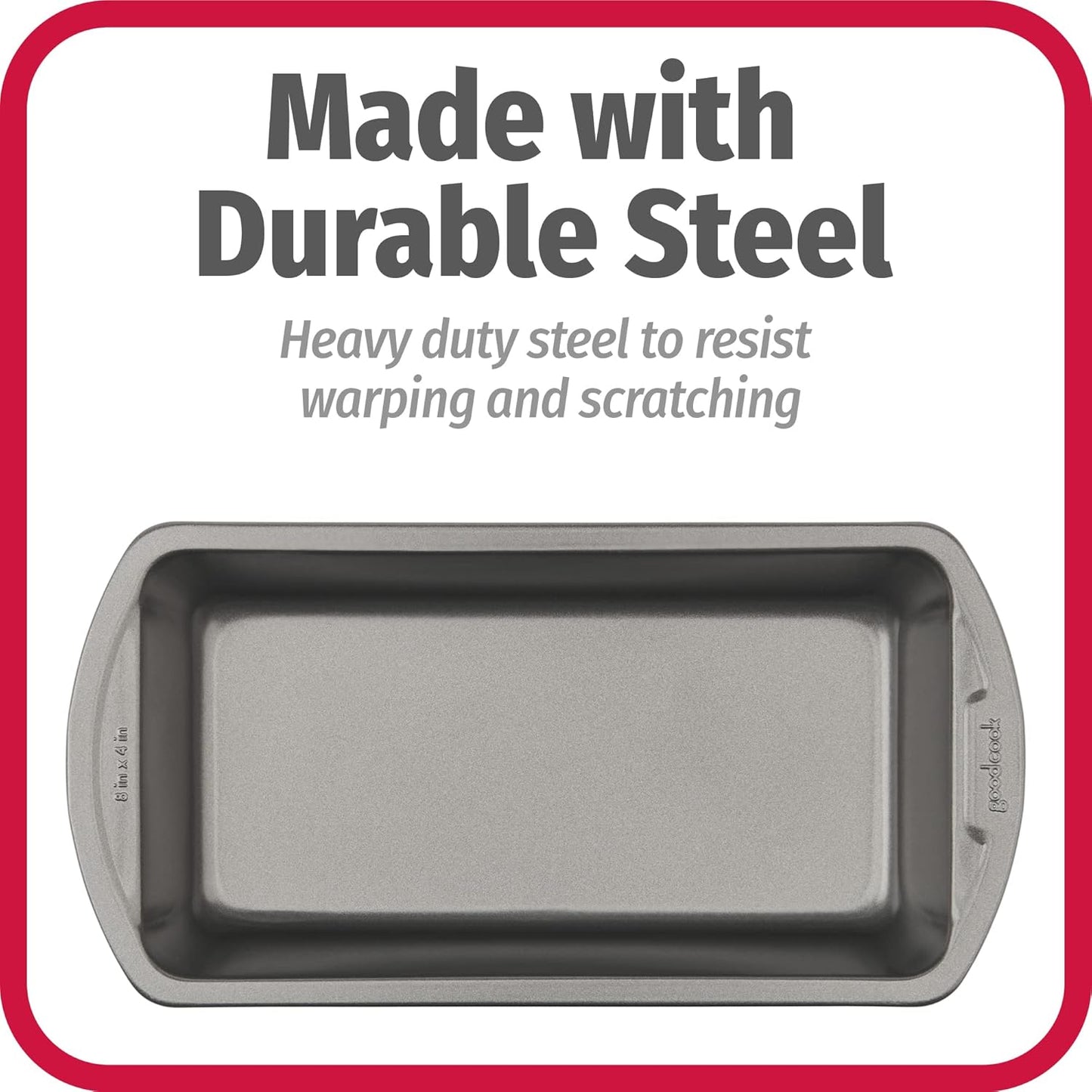 GoodCook Nonstick Loaf Pan 8 x 4-Inch Heavy-Duty Steel Bakeware with Easy-Clean Non-Stick Coating, Oven & Dishwasher Safe Pan for Meatloaf Breads Lasagnas Casseroles & More, Set of 2, Gray